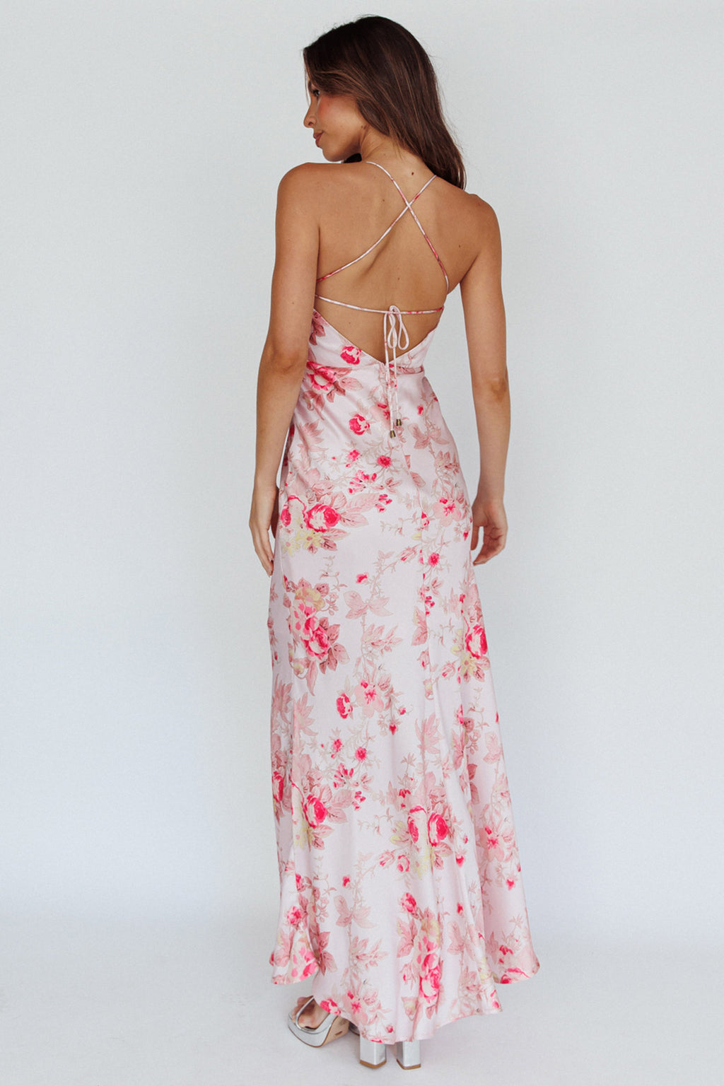 Alora Tie-Up Back Maxi Dress Floral Pink by Selfie Leslie