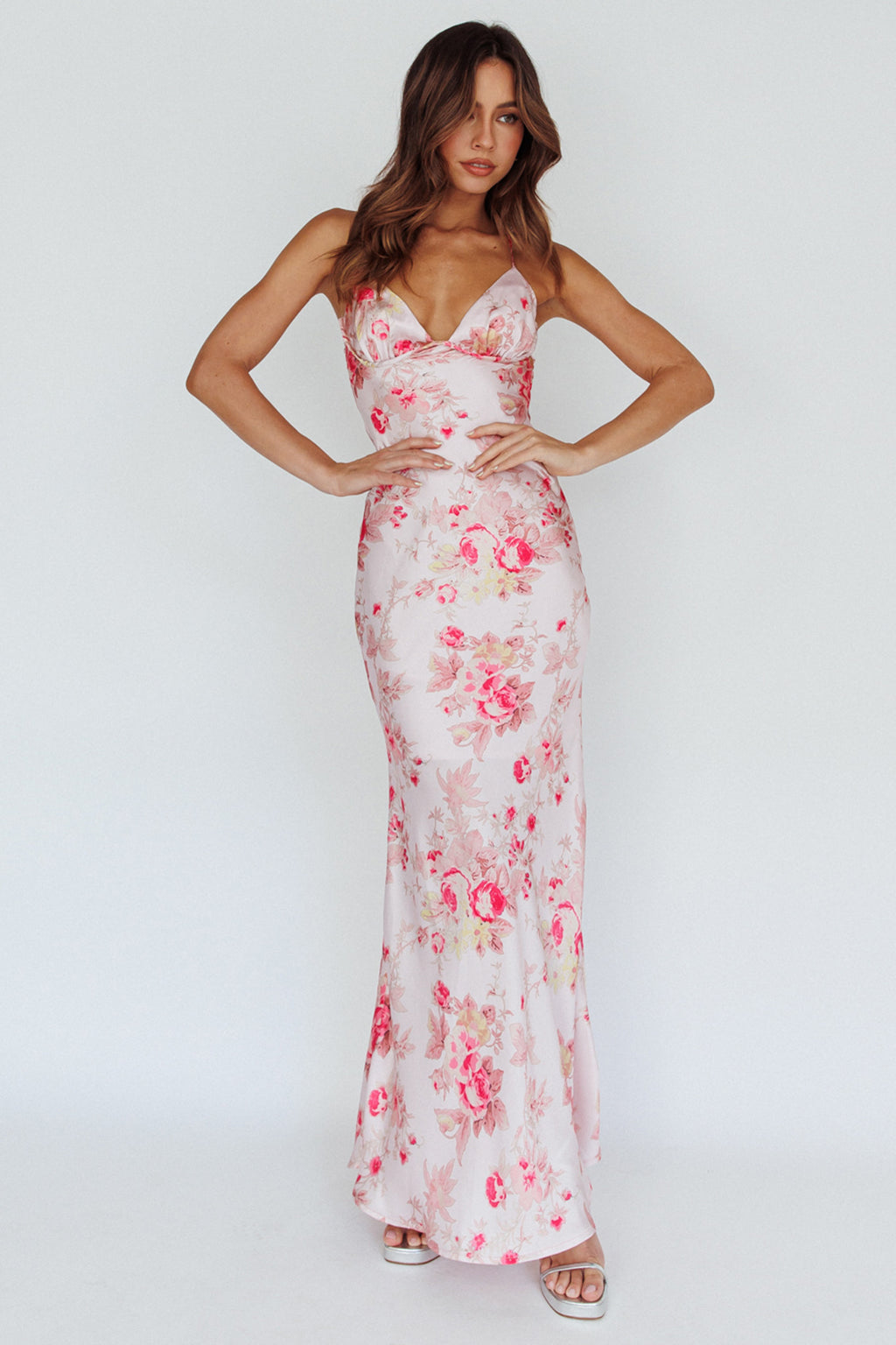 Alora Tie-Up Back Maxi Dress Floral Pink by Selfie Leslie