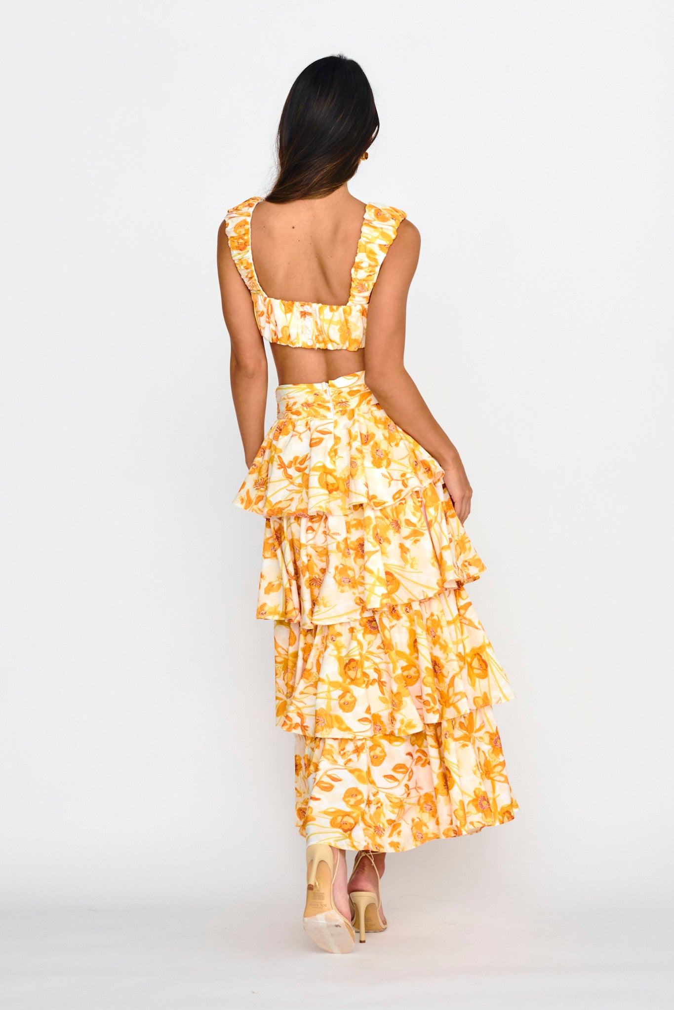 Suenito Gathered Crop Top Floral Orange by Selfie Leslie