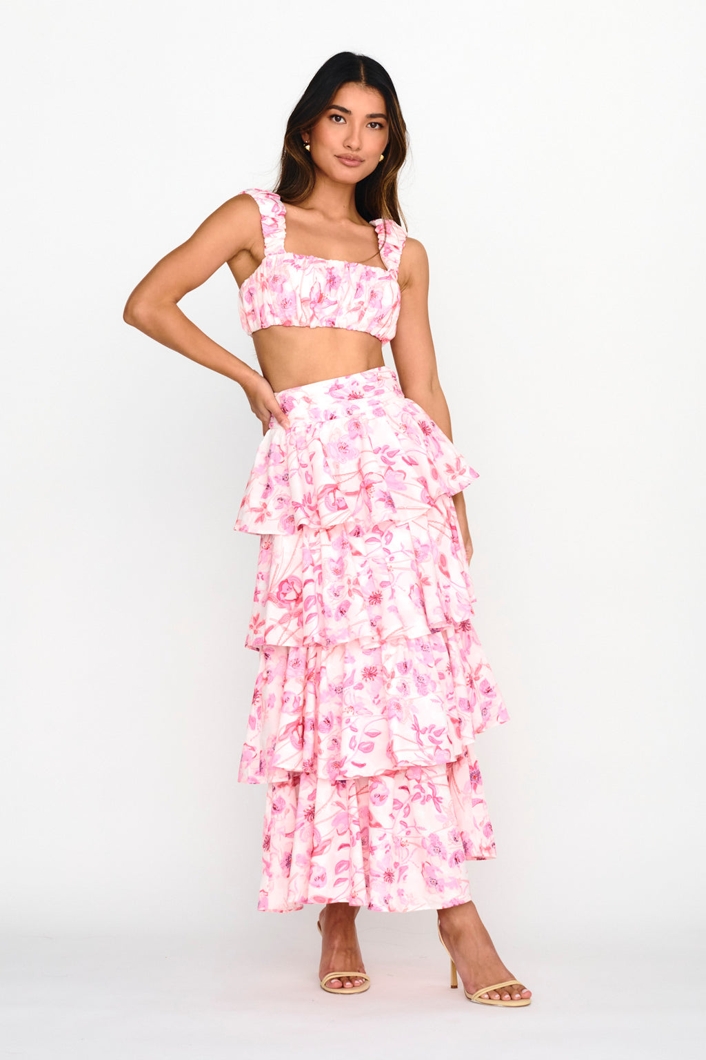 Suenito Gathered Crop Top Floral Pink by Selfie Leslie
