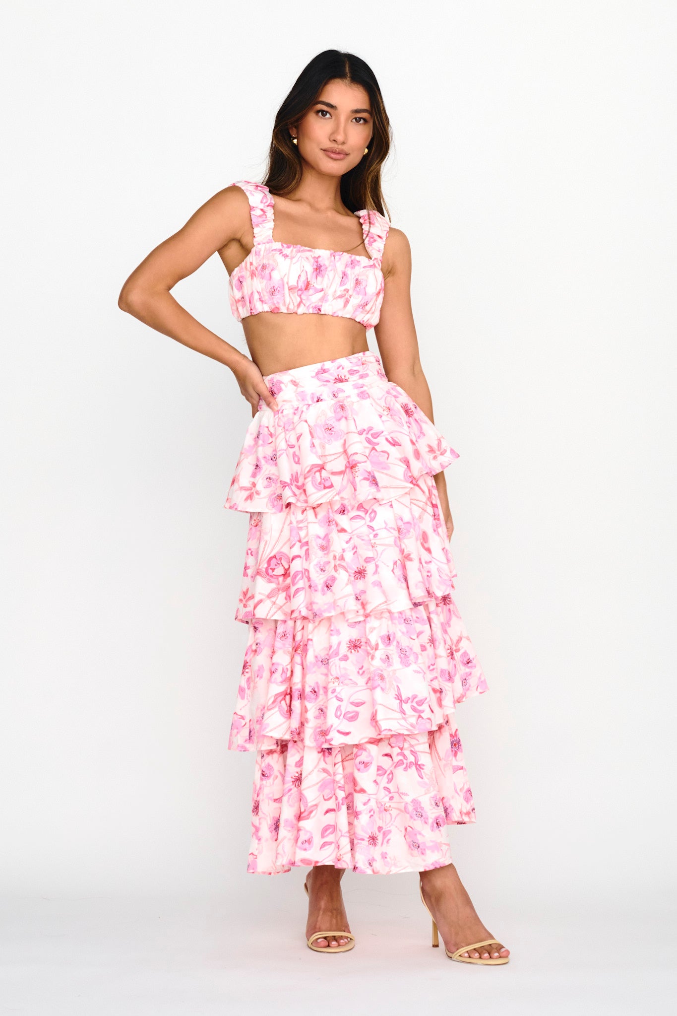 Suenito Gathered Crop Top Floral Pink by Selfie Leslie