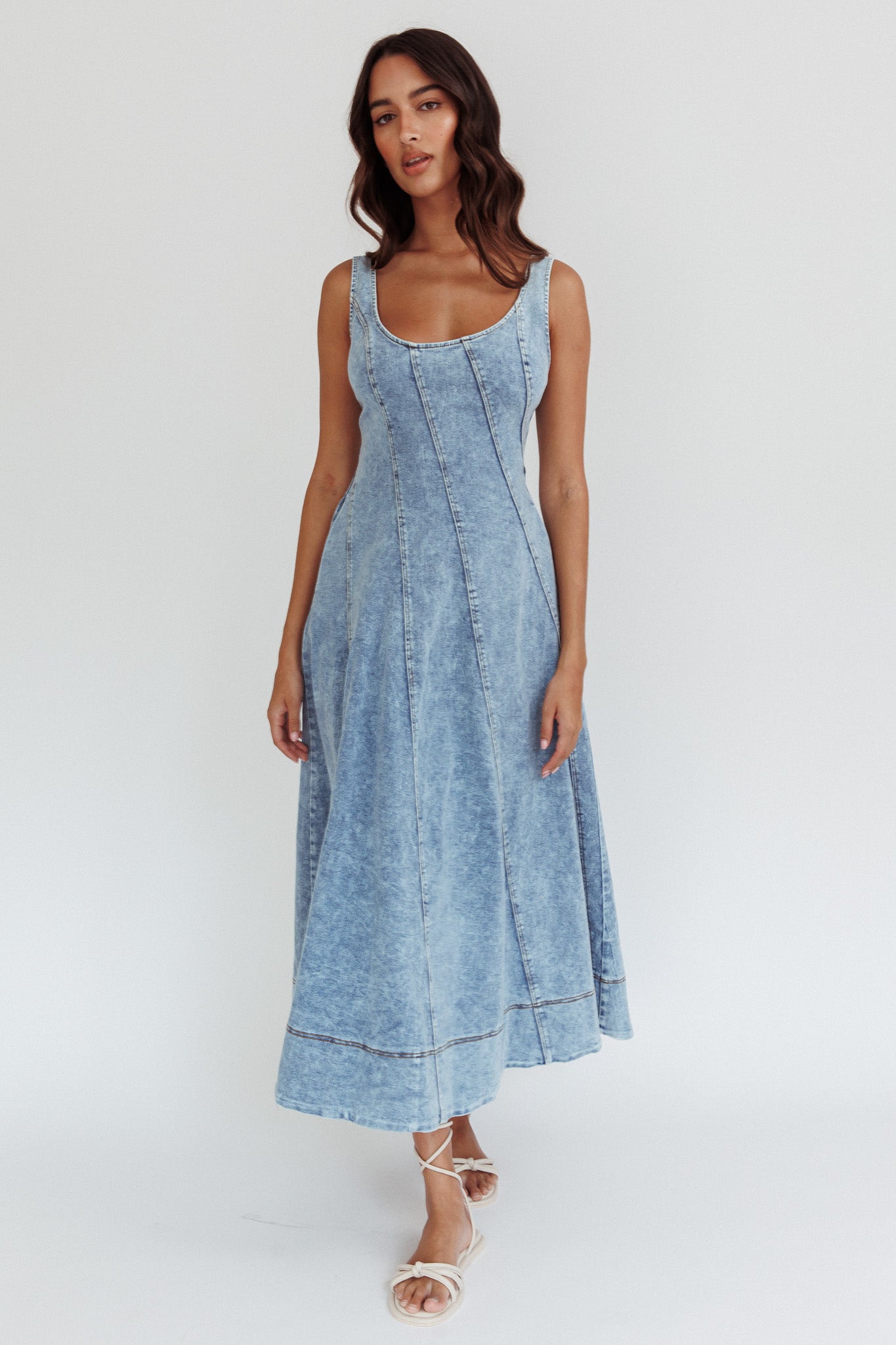 Ellora Side Pocket Midi Dress Denim Blue by Selfie Leslie