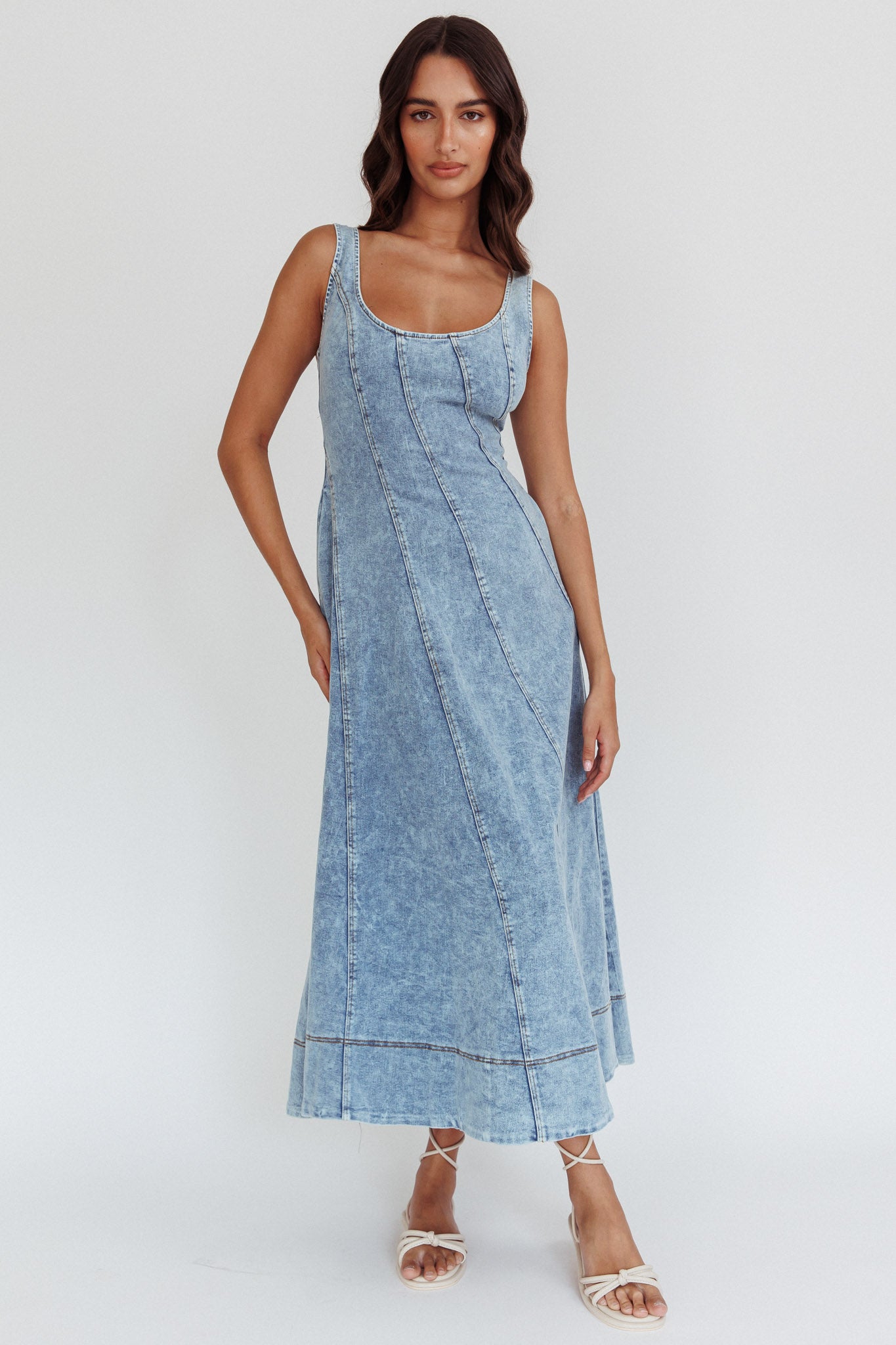 Ellora Side Pocket Midi Dress Denim Blue by Selfie Leslie