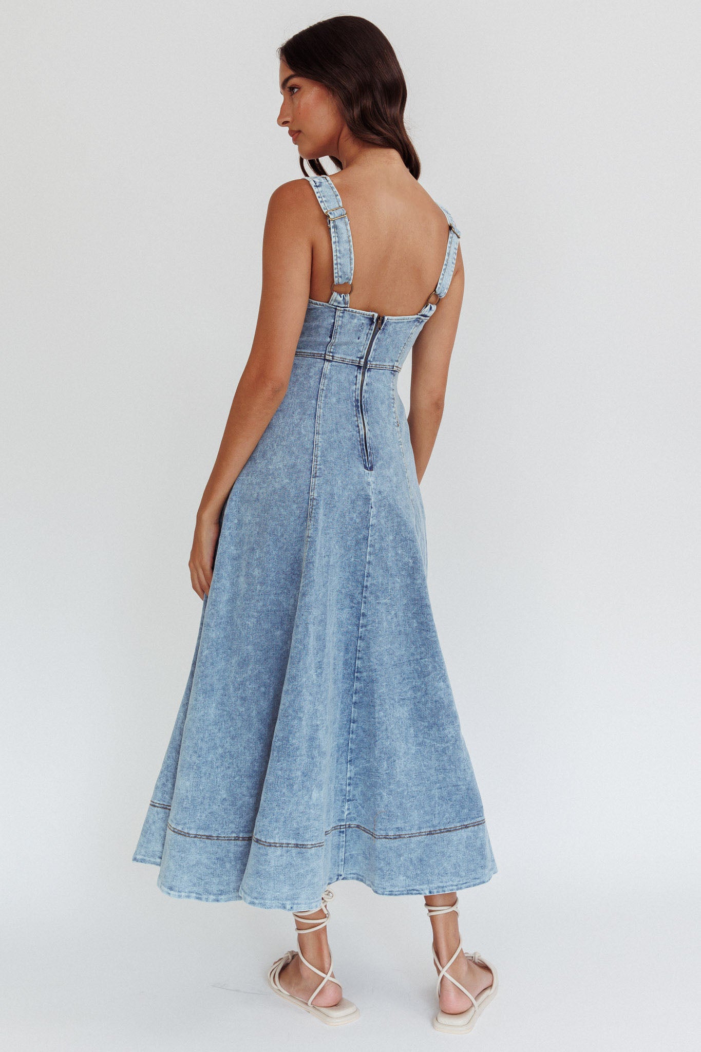 Ellora Side Pocket Midi Dress Denim Blue by Selfie Leslie