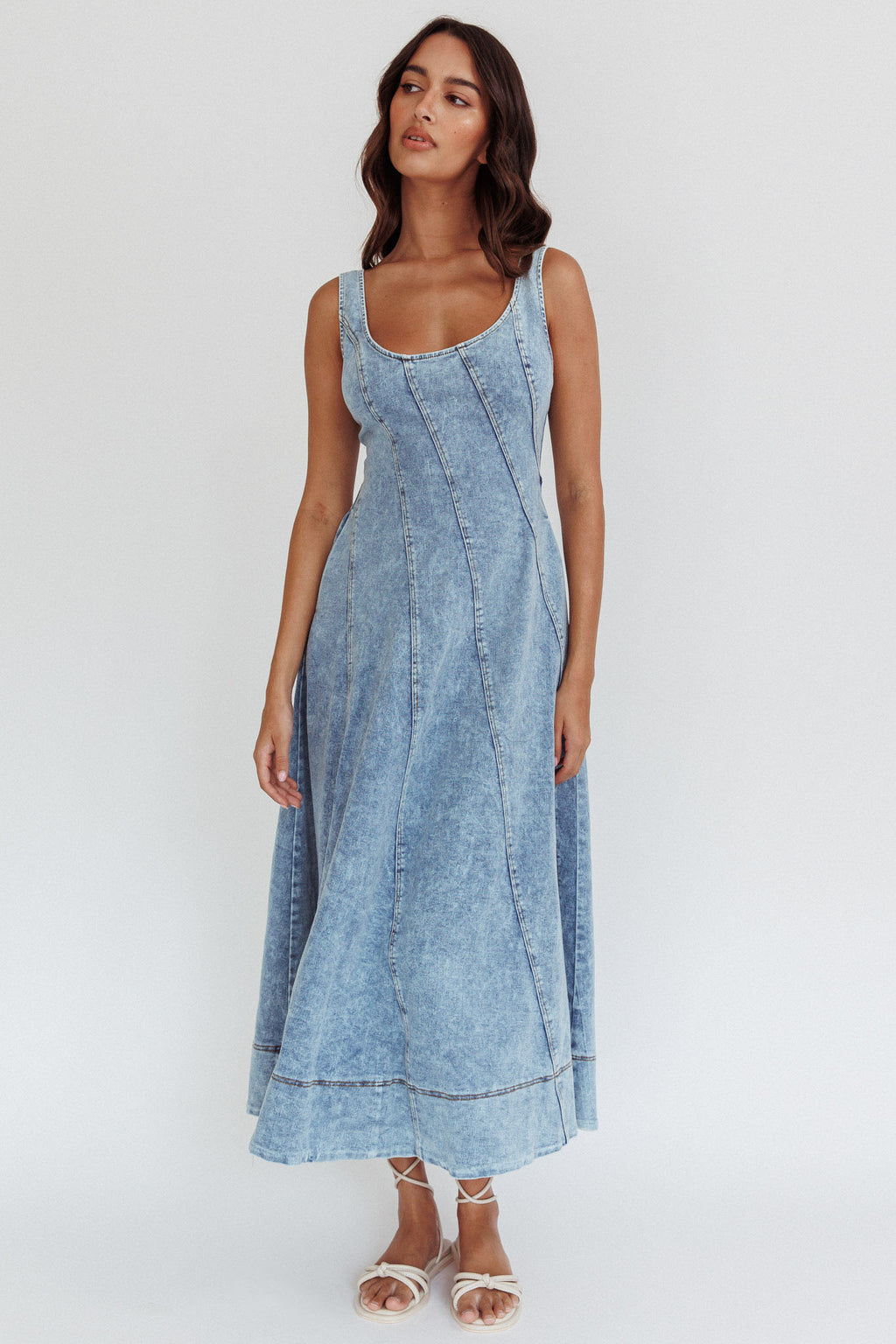 Ellora Side Pocket Midi Dress Denim Blue by Selfie Leslie