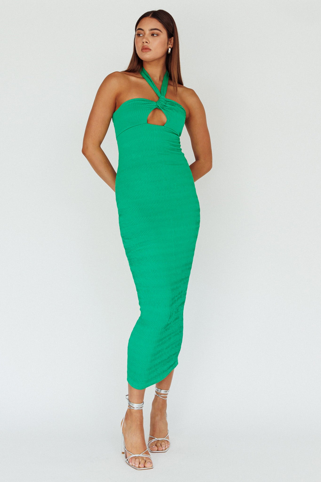 Mari Halterneck Midi Dress Green by Selfie Leslie