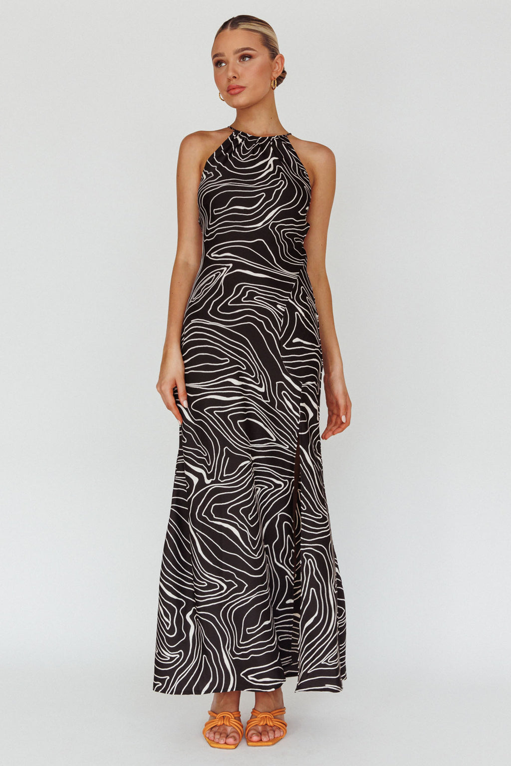 Onella Halterneck Laced Back Maxi Dress Ripple Black by Selfie Leslie