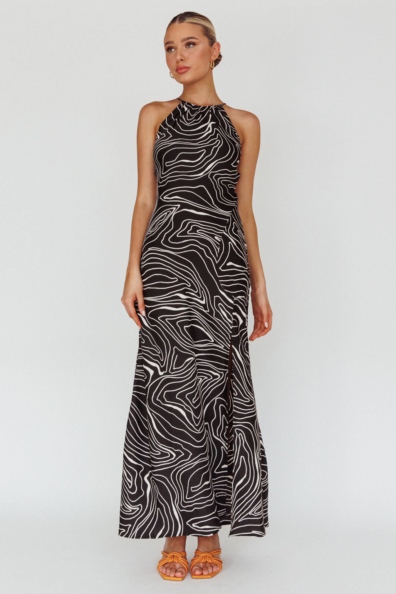 Onella Halterneck Laced Back Maxi Dress Ripple Black by Selfie Leslie