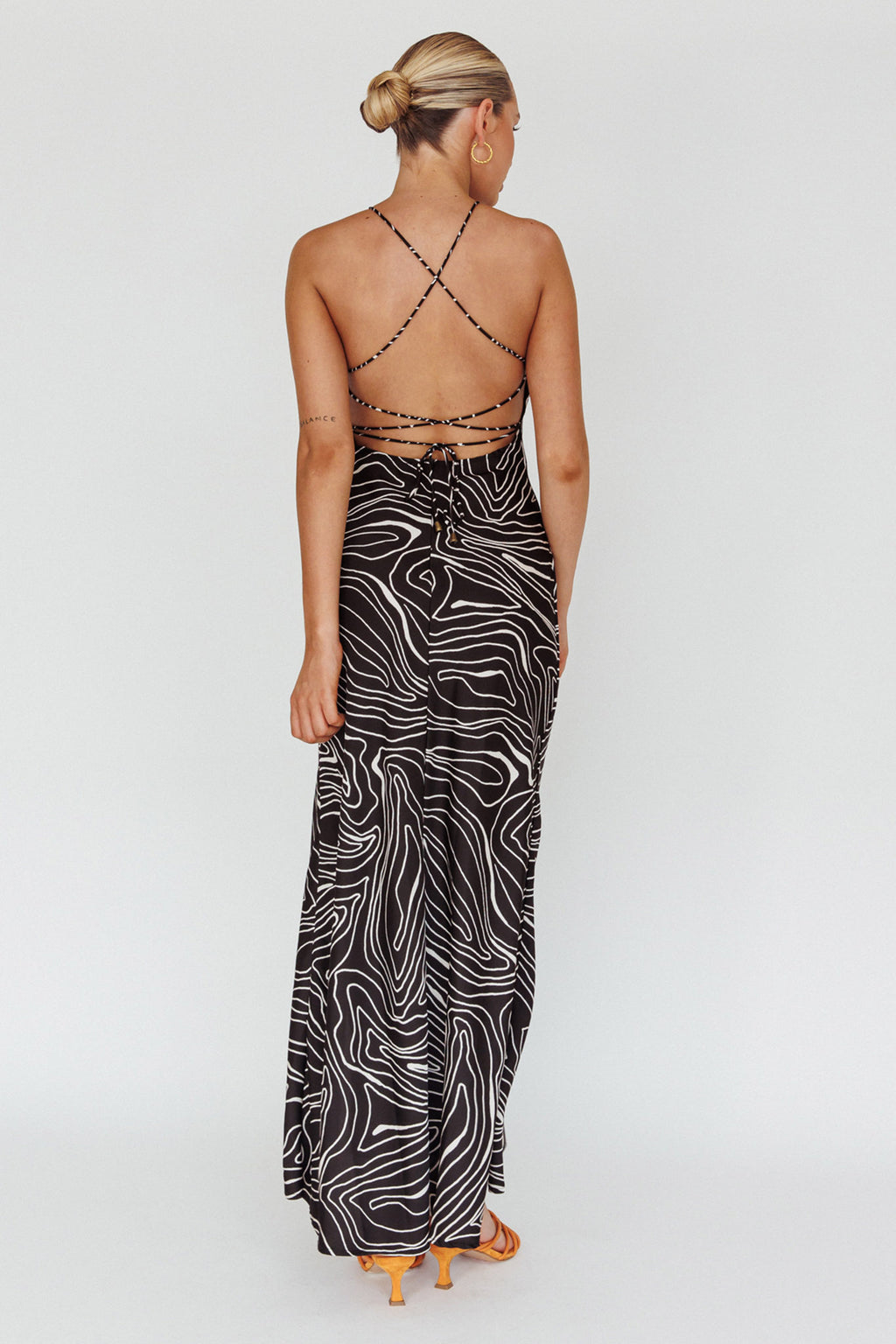 Onella Halterneck Laced Back Maxi Dress Ripple Black by Selfie Leslie