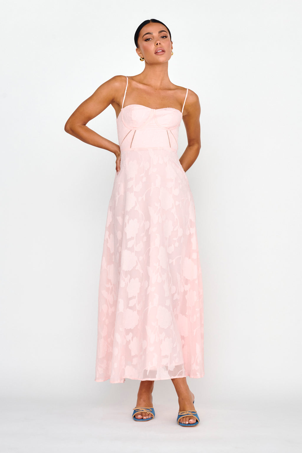 Well Wishing Textured Laced Back Midi Dress Pink by Selfie Leslie
