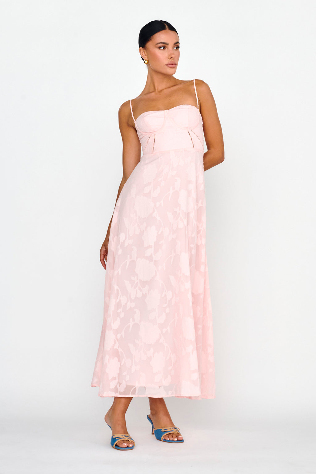 Well Wishing Textured Laced Back Midi Dress Pink by Selfie Leslie