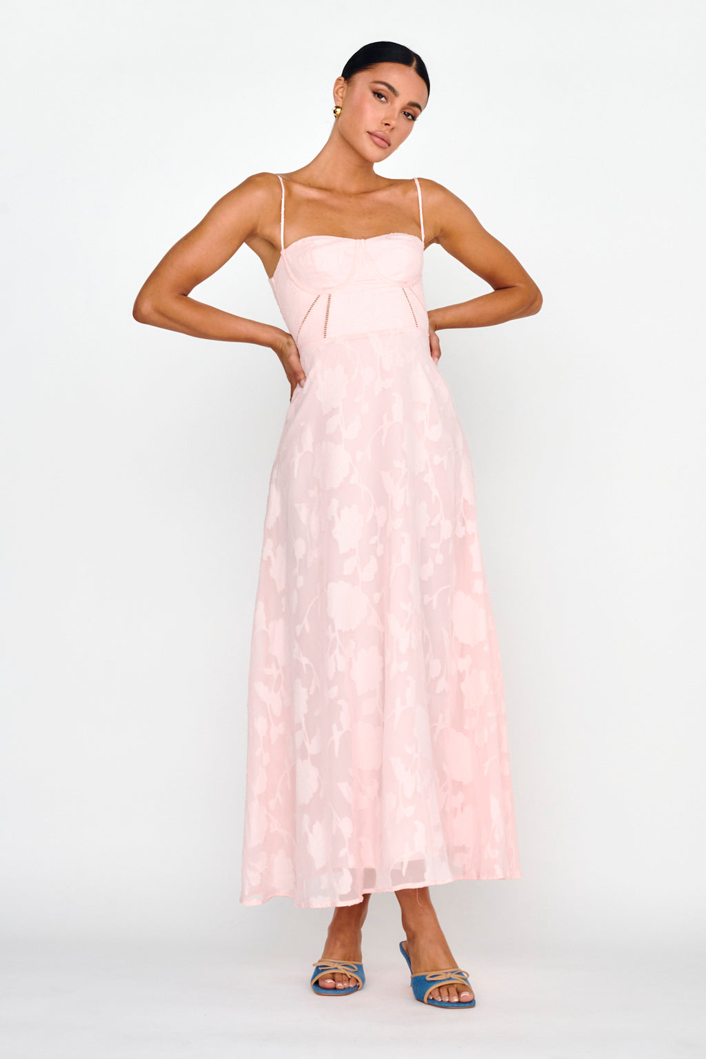 Well Wishing Textured Laced Back Midi Dress Pink by Selfie Leslie