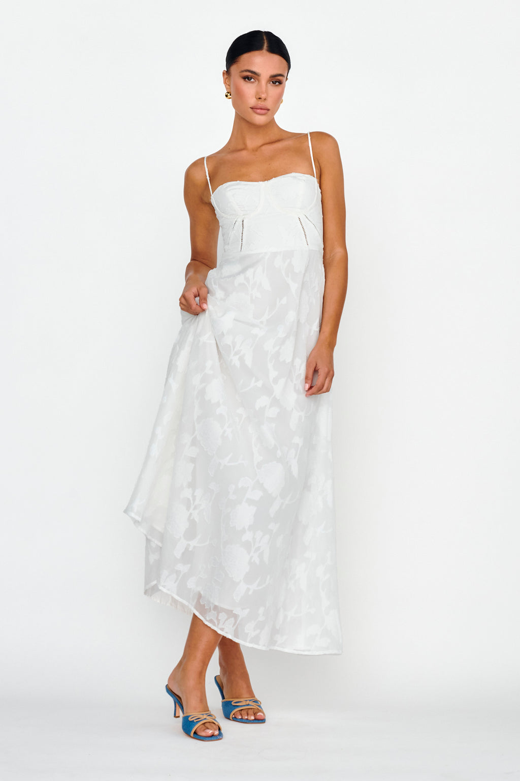 Well Wishing Textured Laced Back Midi Dress White by Selfie Leslie