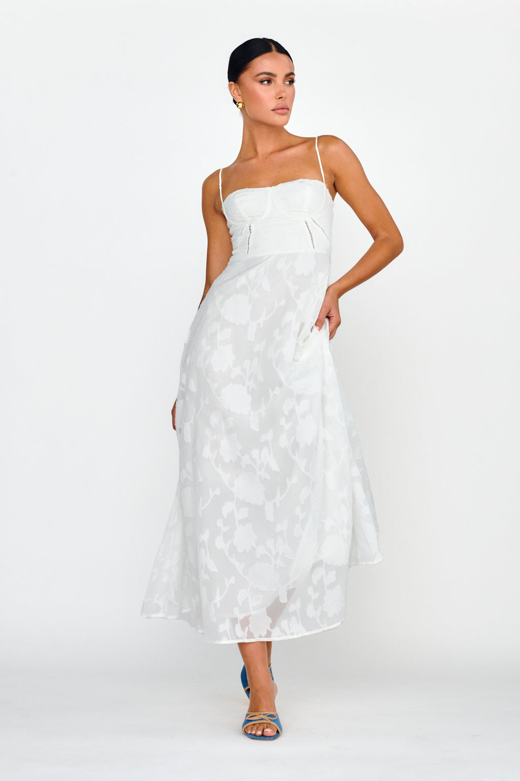 Well Wishing Textured Laced Back Midi Dress White by Selfie Leslie