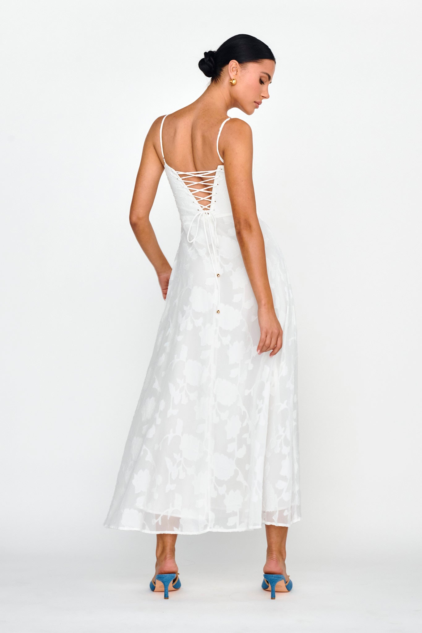 Well Wishing Textured Laced Back Midi Dress White by Selfie Leslie