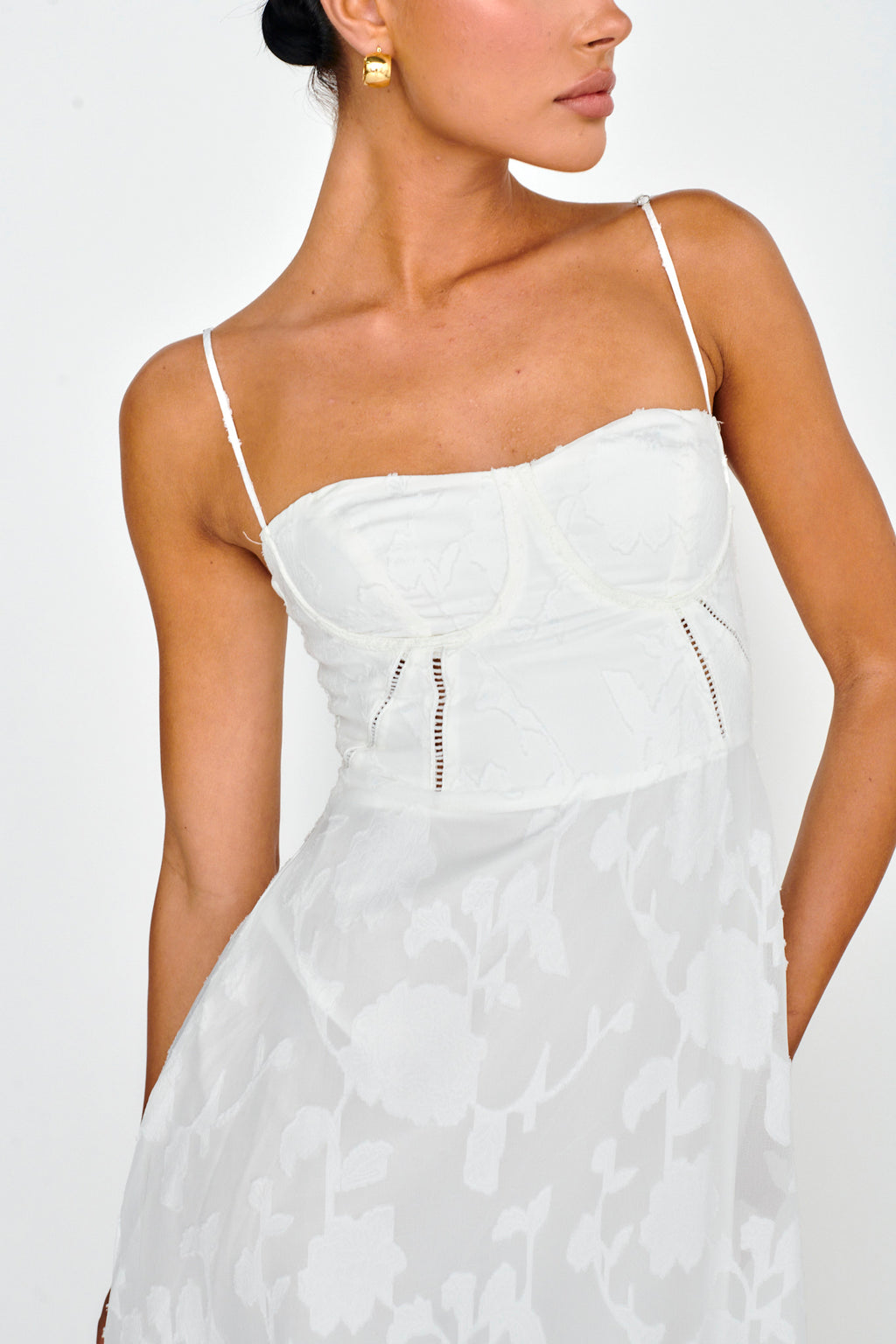 Well Wishing Textured Laced Back Midi Dress White by Selfie Leslie