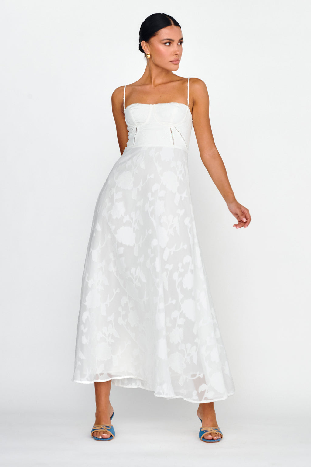 Well Wishing Textured Laced Back Midi Dress White by Selfie Leslie