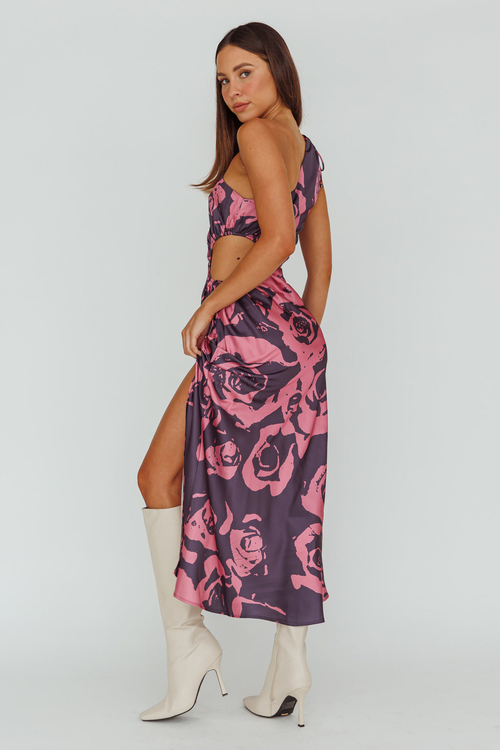 Charisma One-Shoulder Cut-Out Maxi Dress Floral Purple by Selfie Leslie