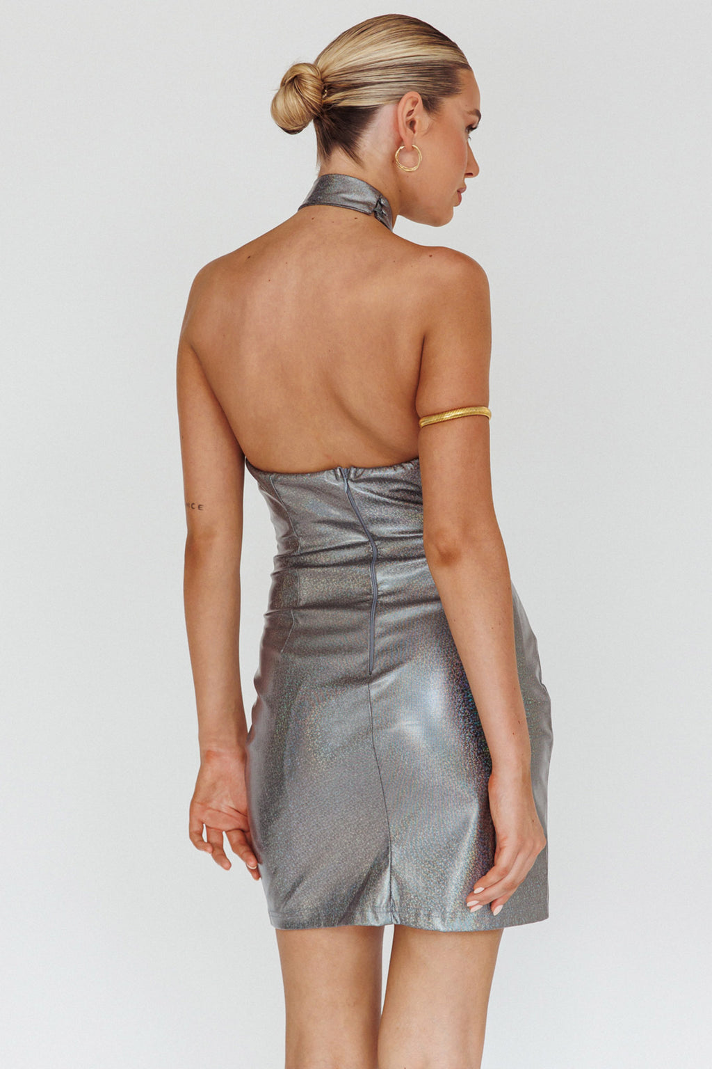 For The Gram Faux Leather Halter Dress Charcoal by Selfie Leslie