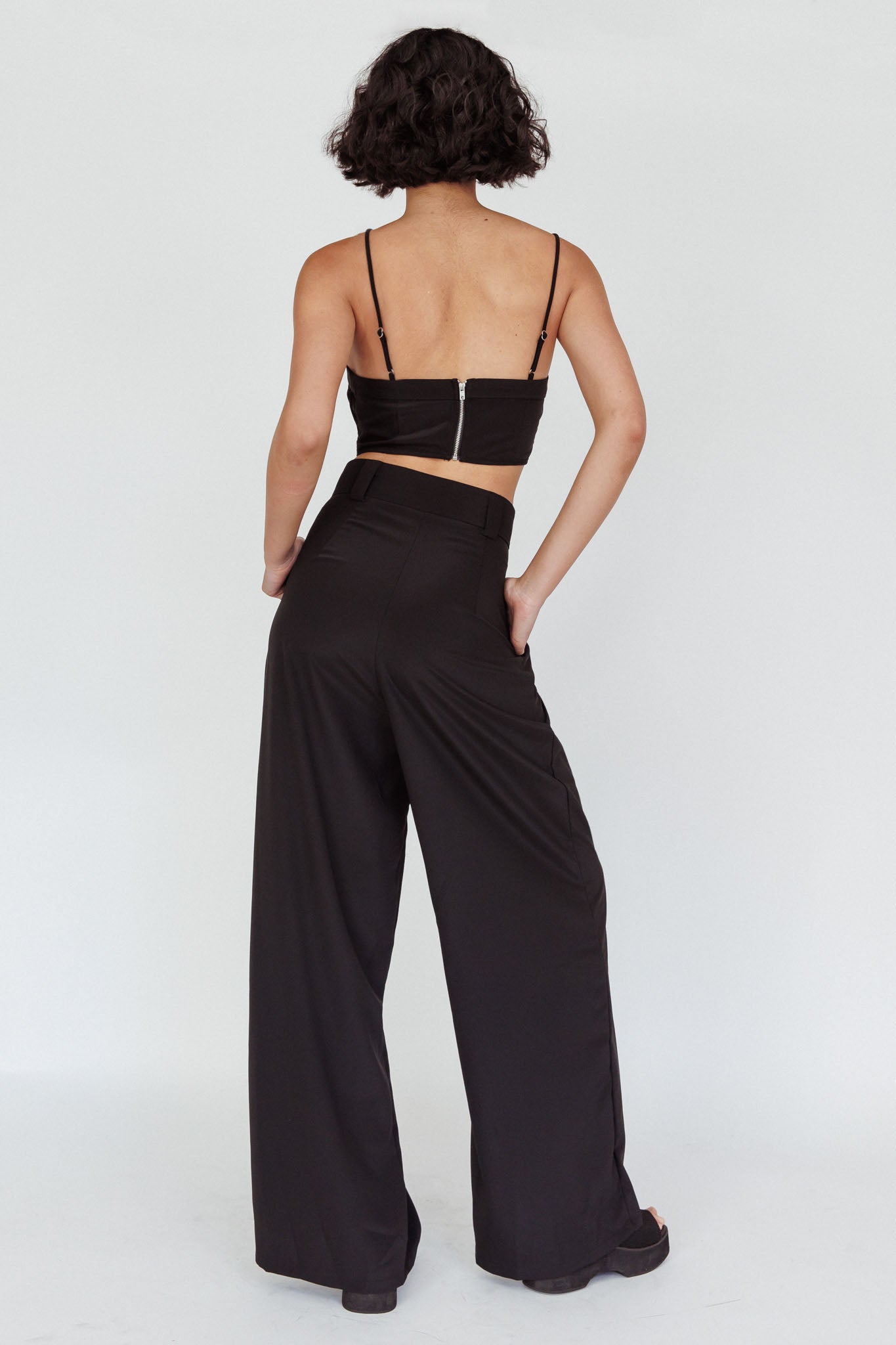 Regal Wide-Leg Mid Rise Pants Black by Selfie Leslie