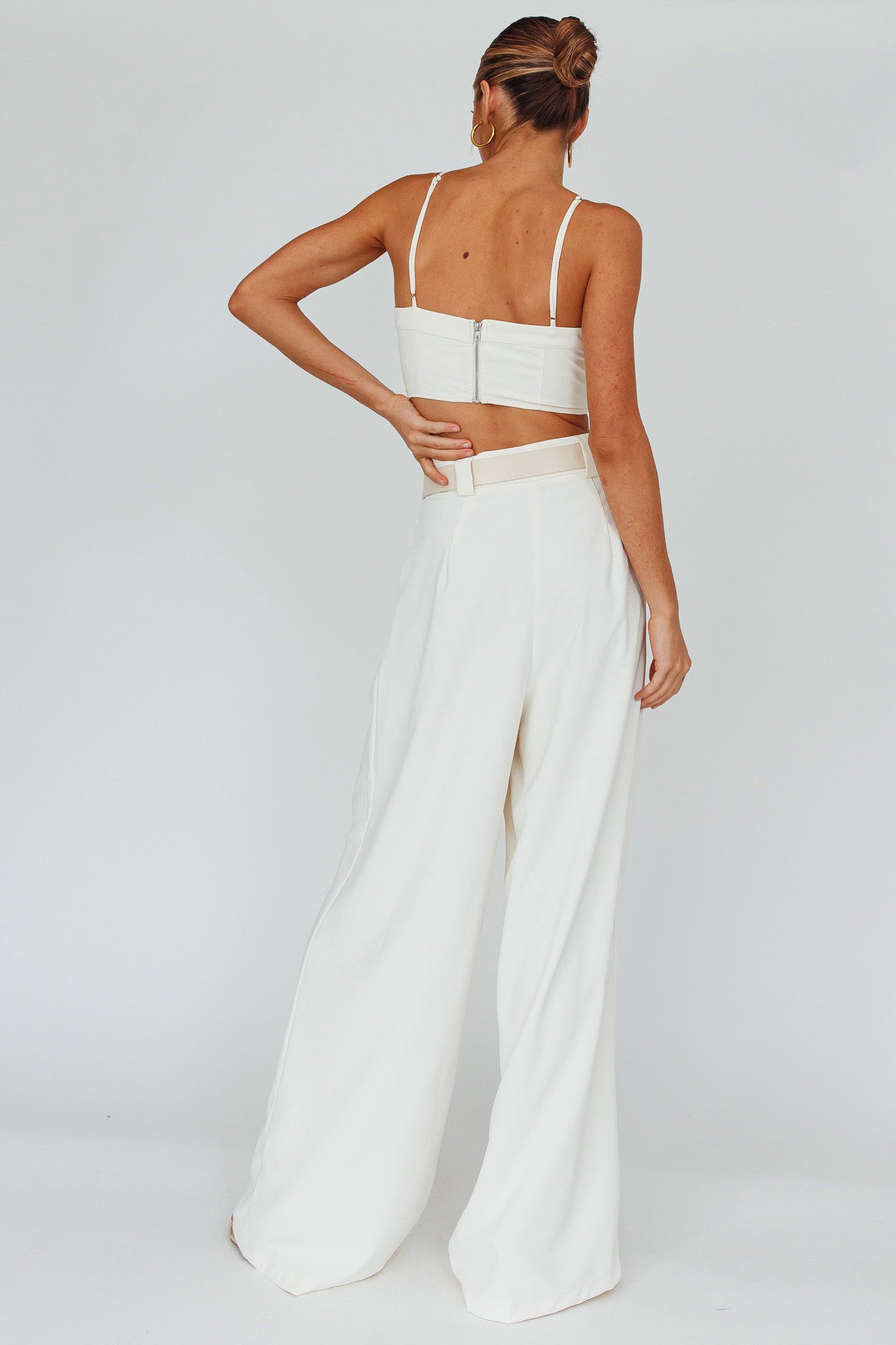 Regal Wide-Leg Mid Rise Pants Cream by Selfie Leslie