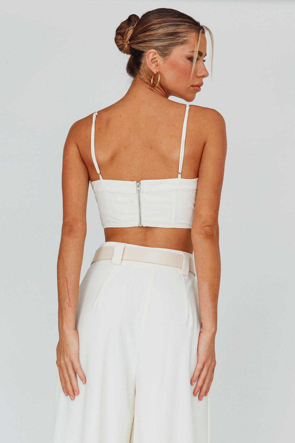 Regal Ruched Cami Crop Top Cream by Selfie Leslie