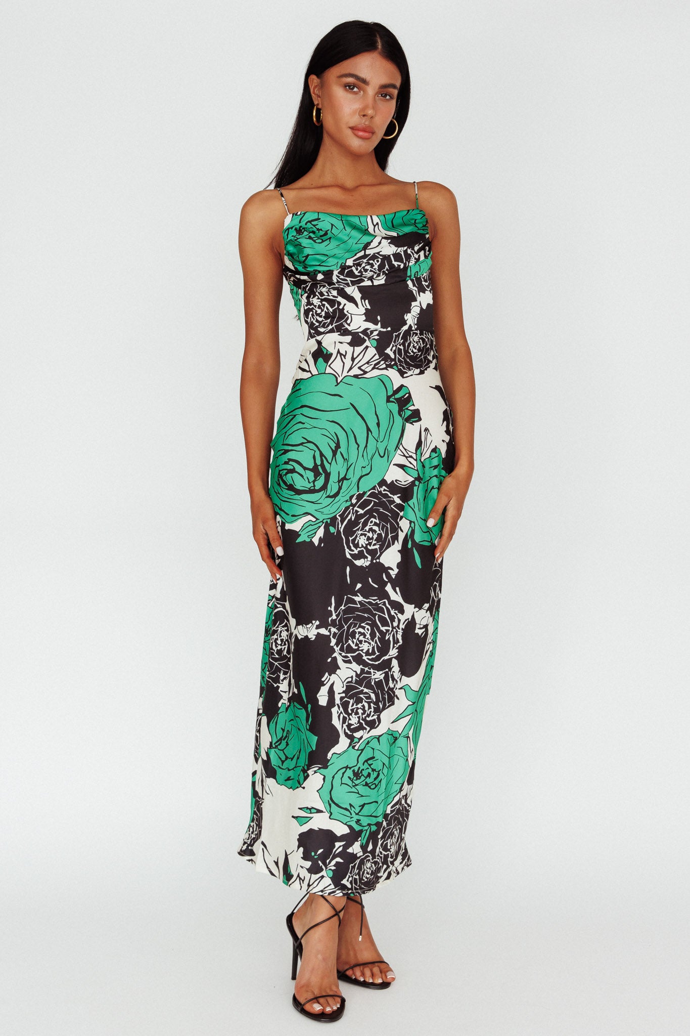 Highland Pleated Bust Midi Dress Floral Green by Selfie Leslie