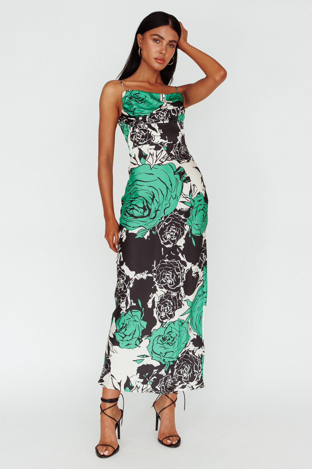 Highland Pleated Bust Midi Dress Floral Green by Selfie Leslie