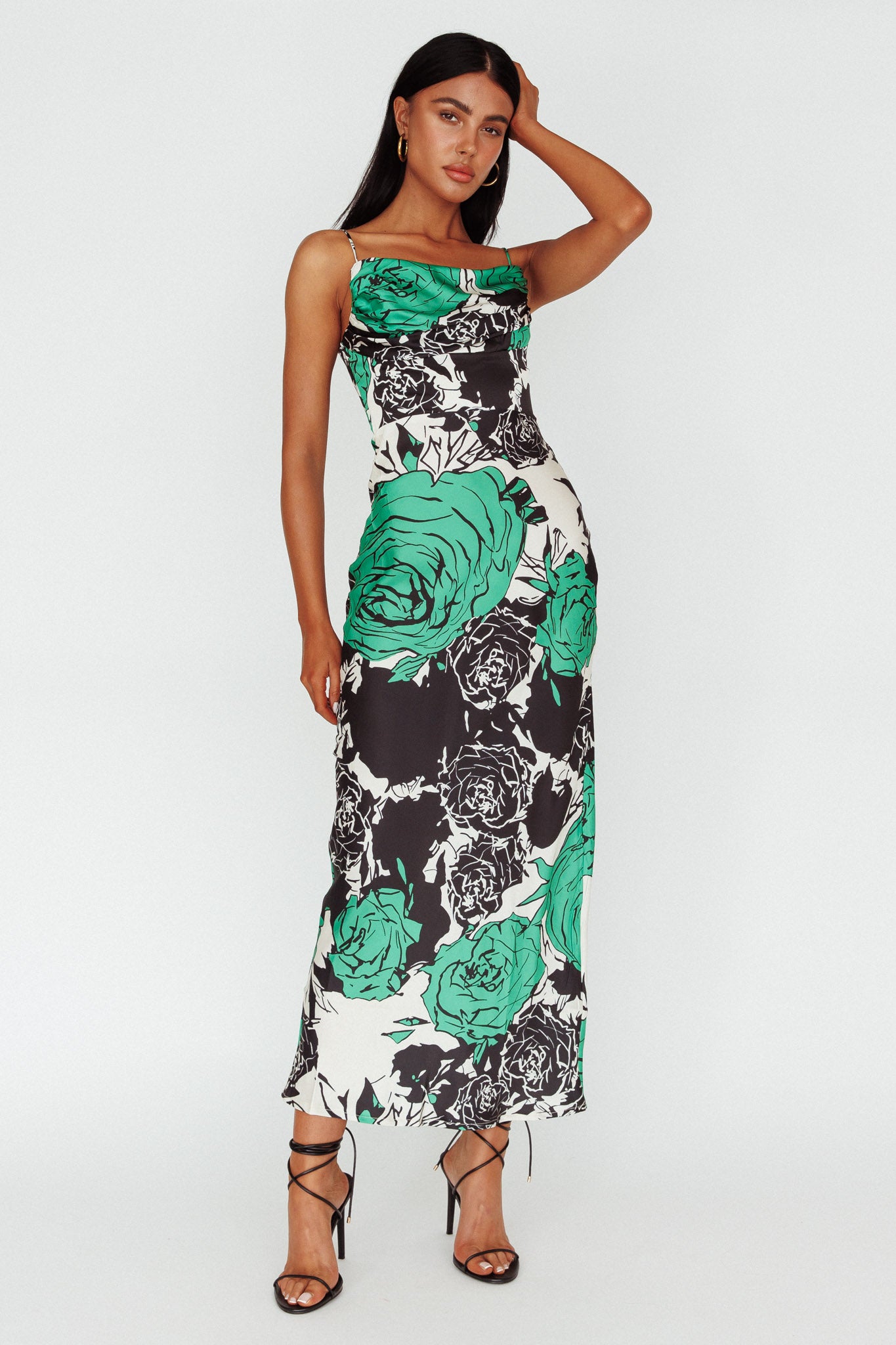 Highland Pleated Bust Midi Dress Floral Green by Selfie Leslie