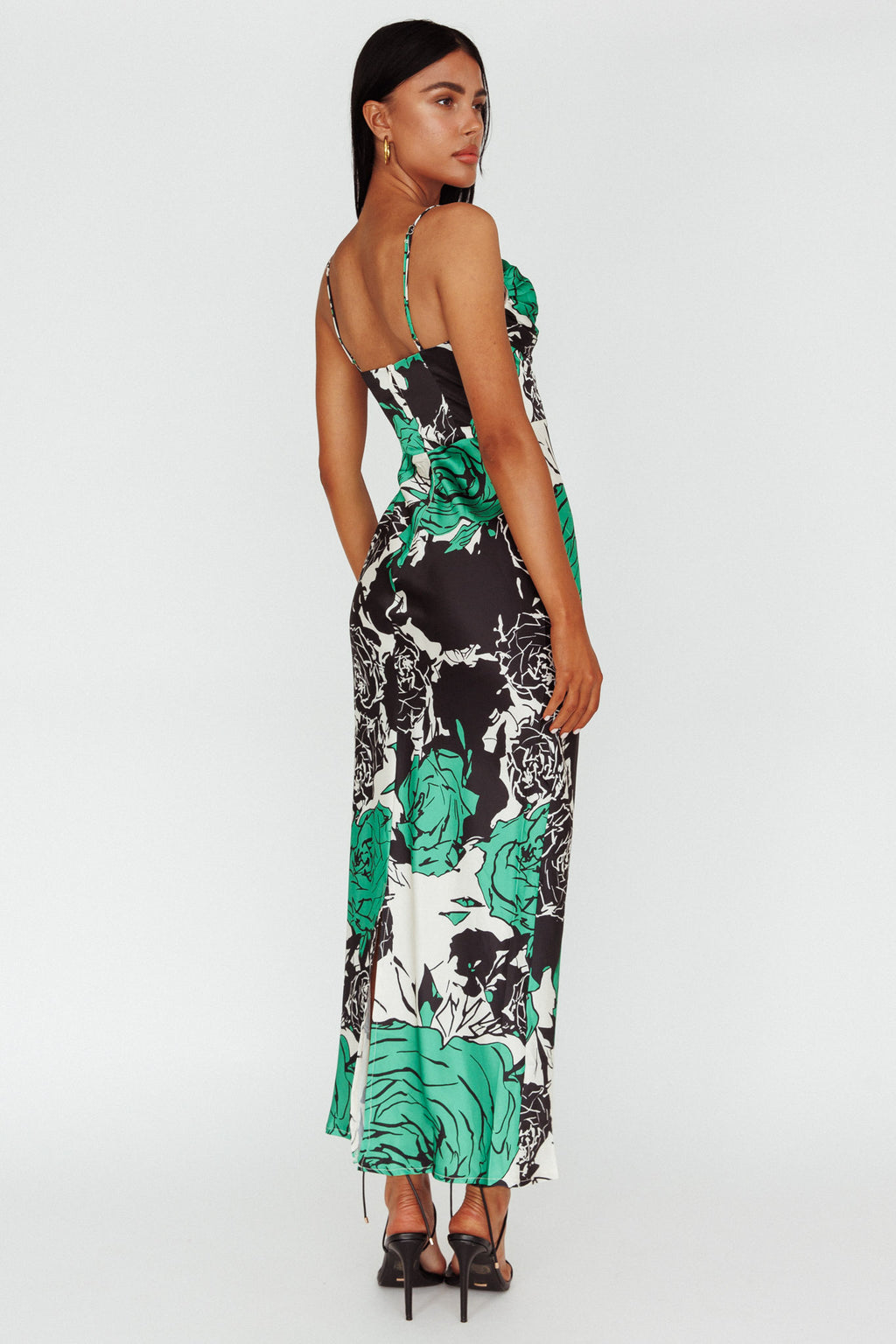 Highland Pleated Bust Midi Dress Floral Green by Selfie Leslie