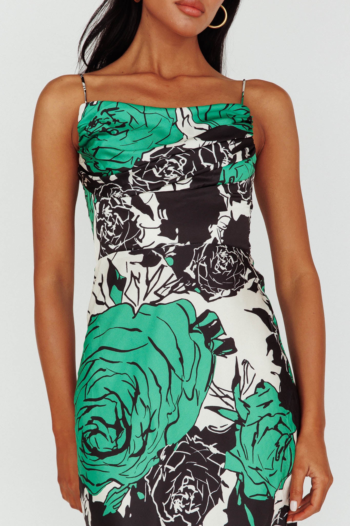 Highland Pleated Bust Midi Dress Floral Green by Selfie Leslie