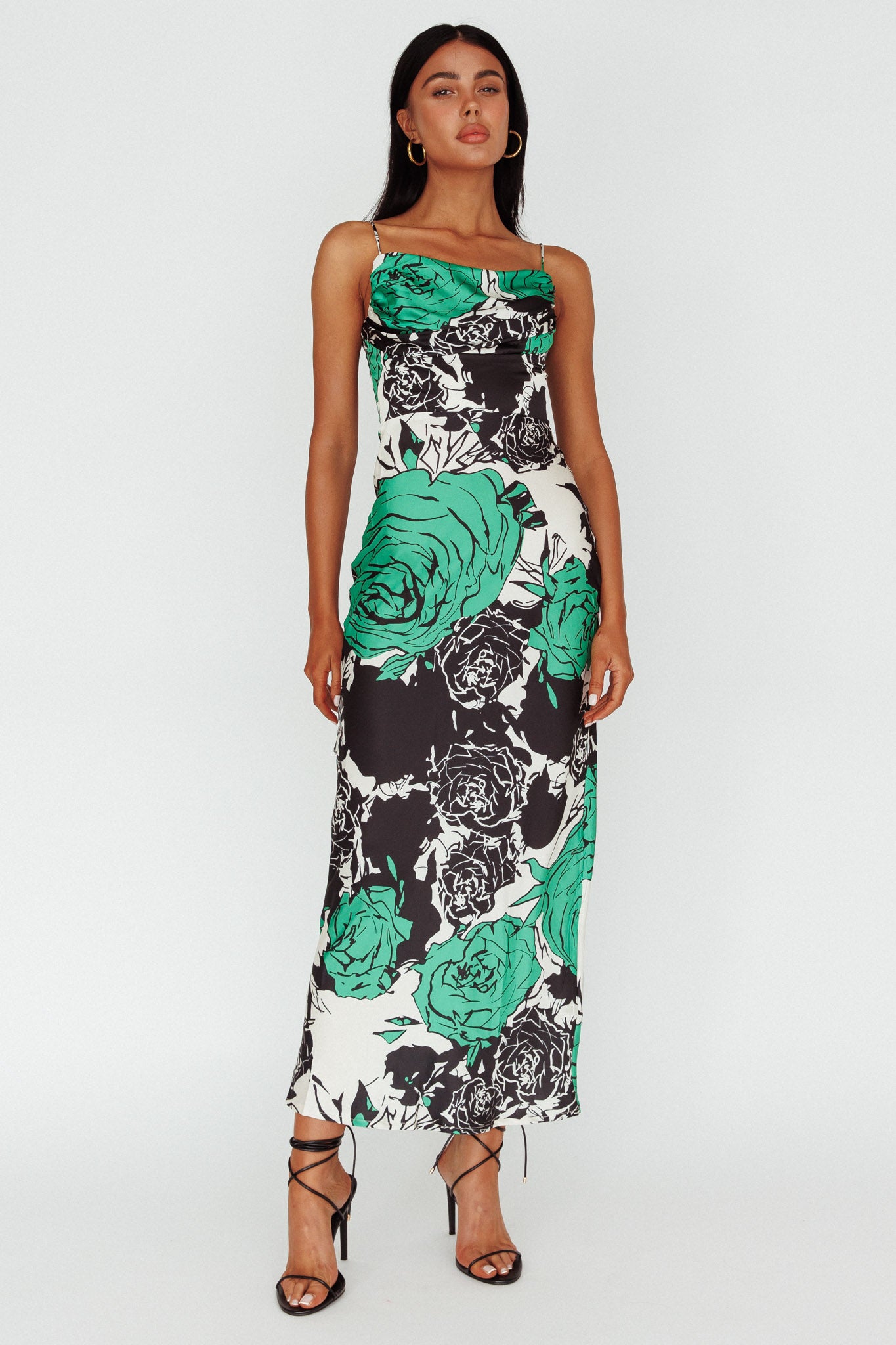 Highland Pleated Bust Midi Dress Floral Green by Selfie Leslie