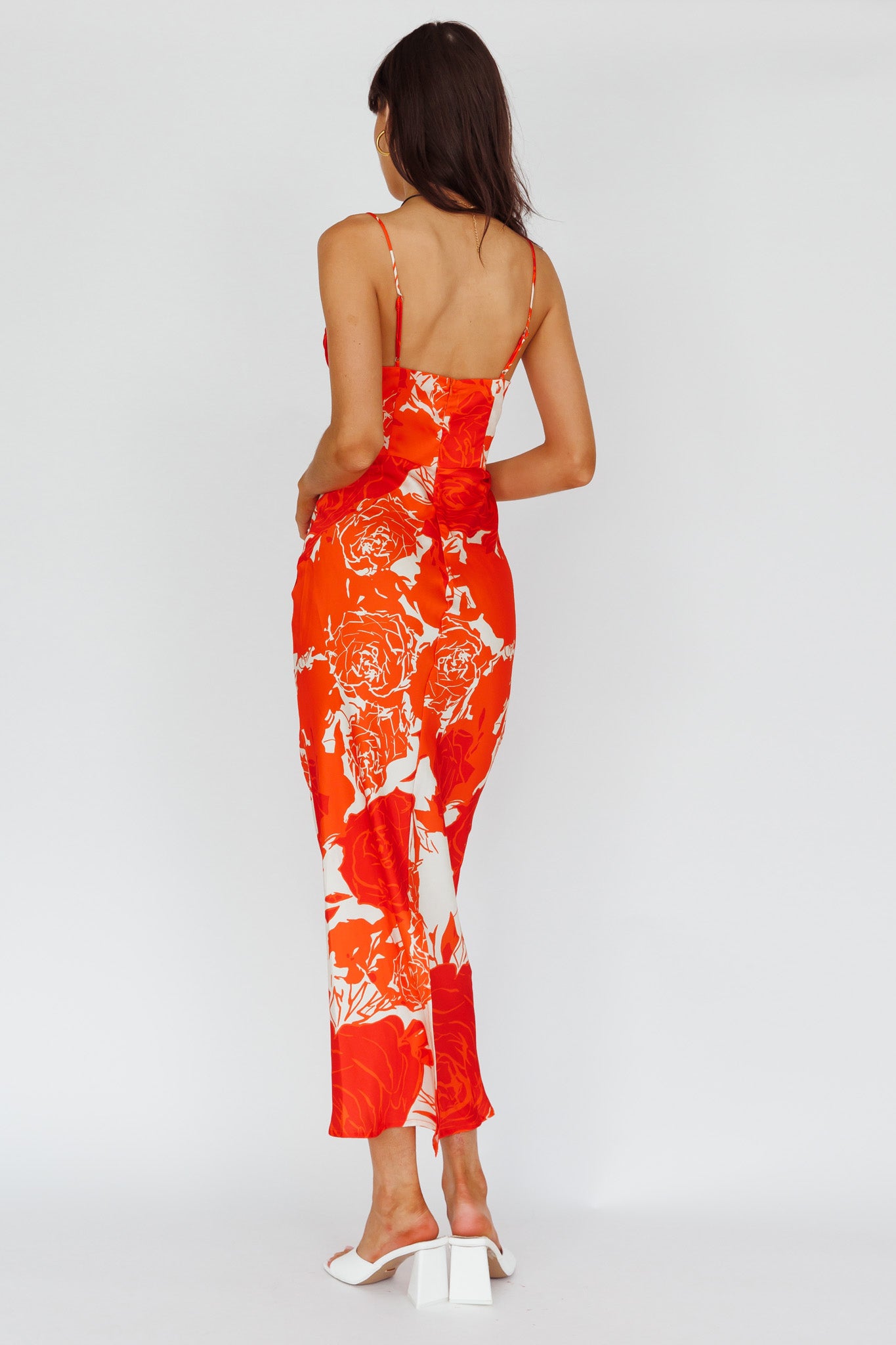 Highland Pleated Bust Midi Dress Floral Orange by Selfie Leslie