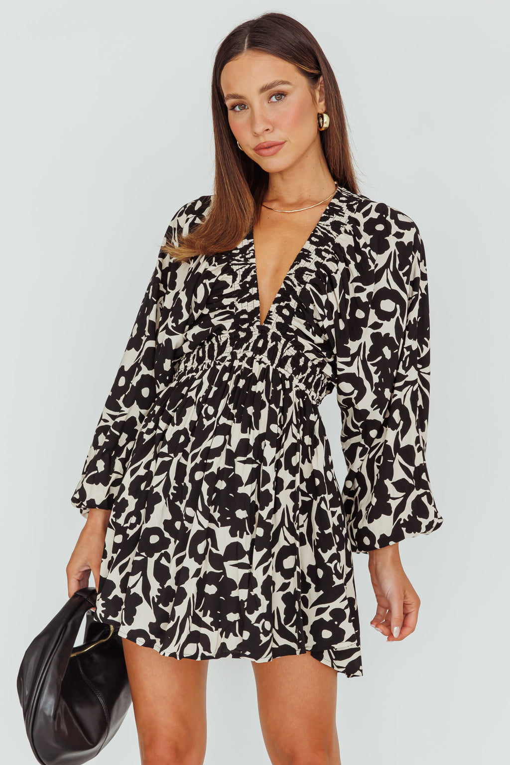 Going Your Way Long Sleeve Mini Dress Floral Black | Selfie Leslie
