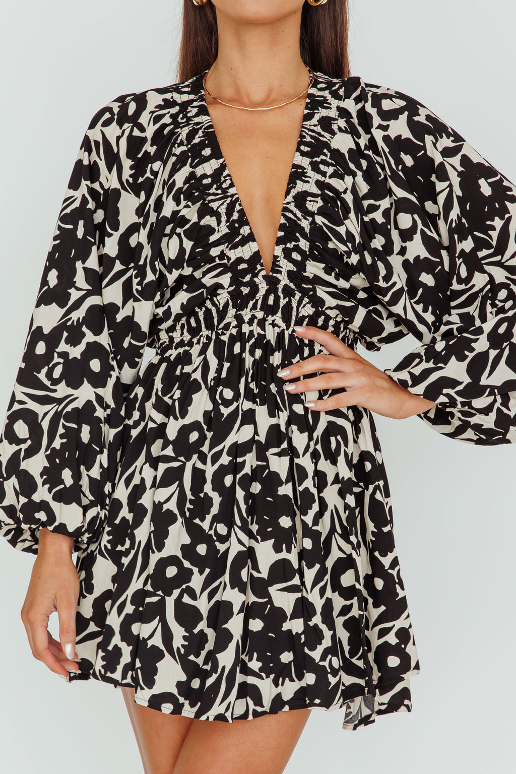 Going Your Way Long Sleeve Mini Dress Floral Black by Selfie Leslie