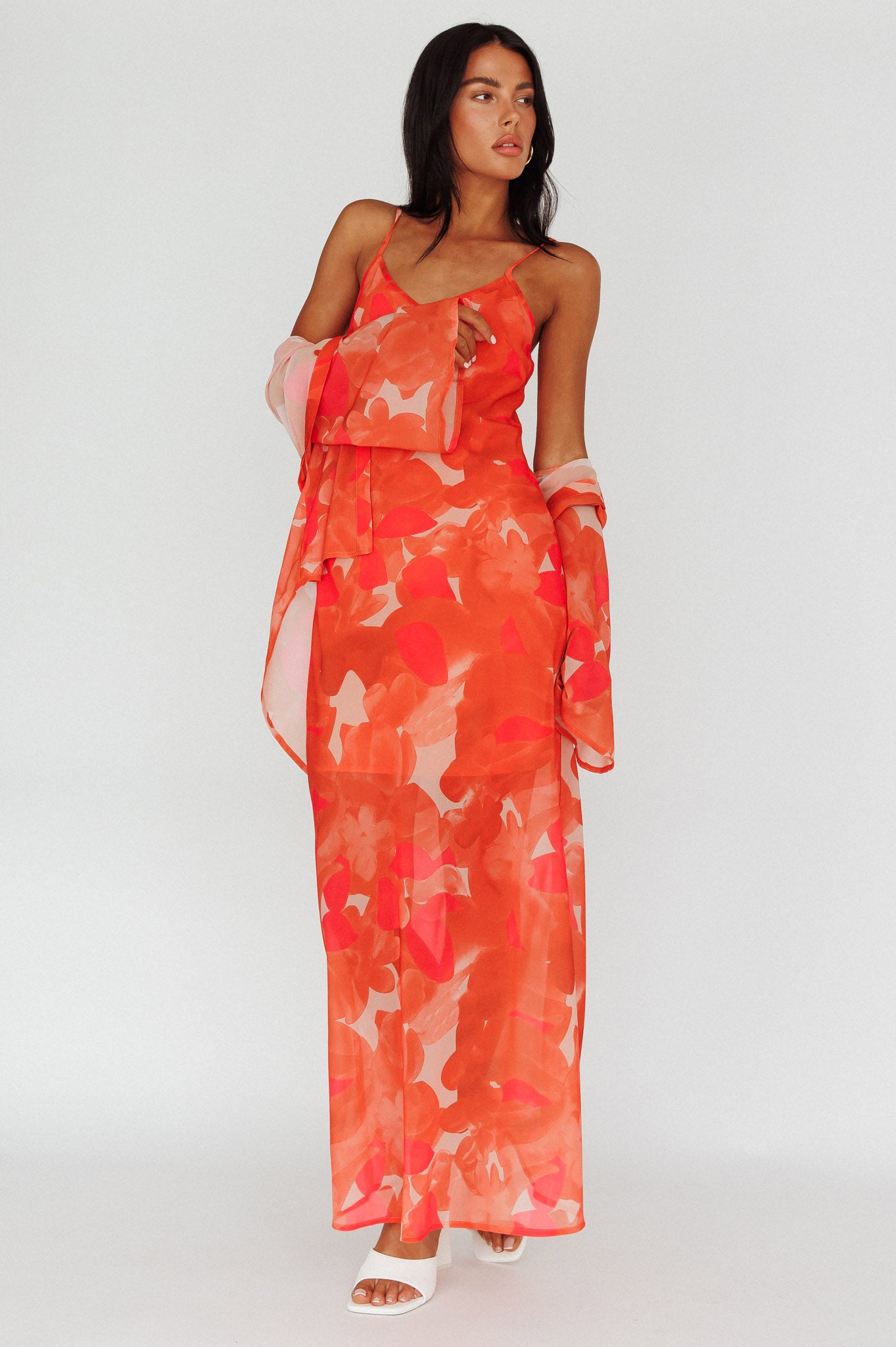 Stasi Cami Strap Midi Dress Floral Orange by Selfie Leslie