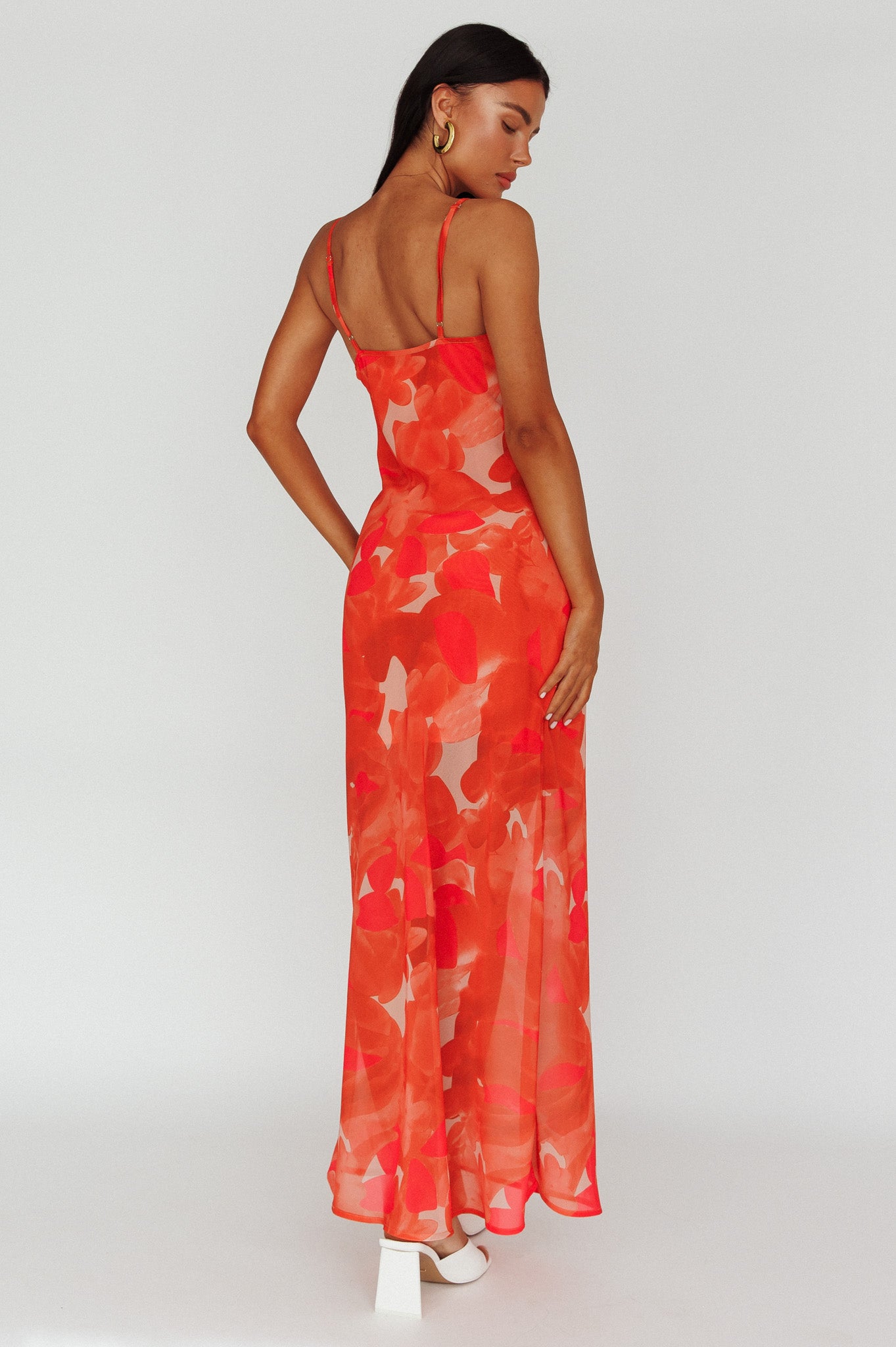Stasi Cami Strap Midi Dress Floral Orange by Selfie Leslie