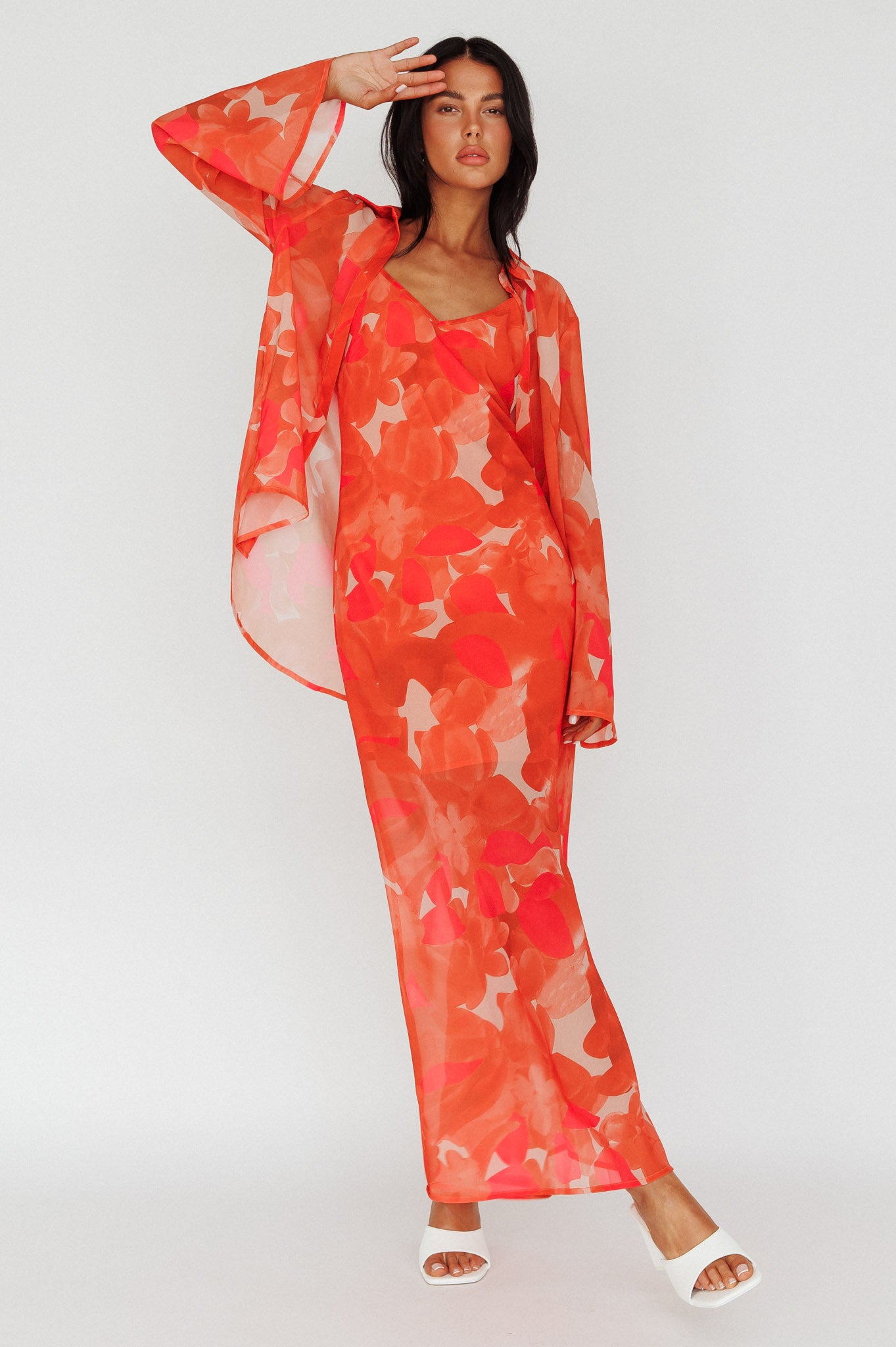 Stasi Cami Strap Midi Dress Floral Orange by Selfie Leslie