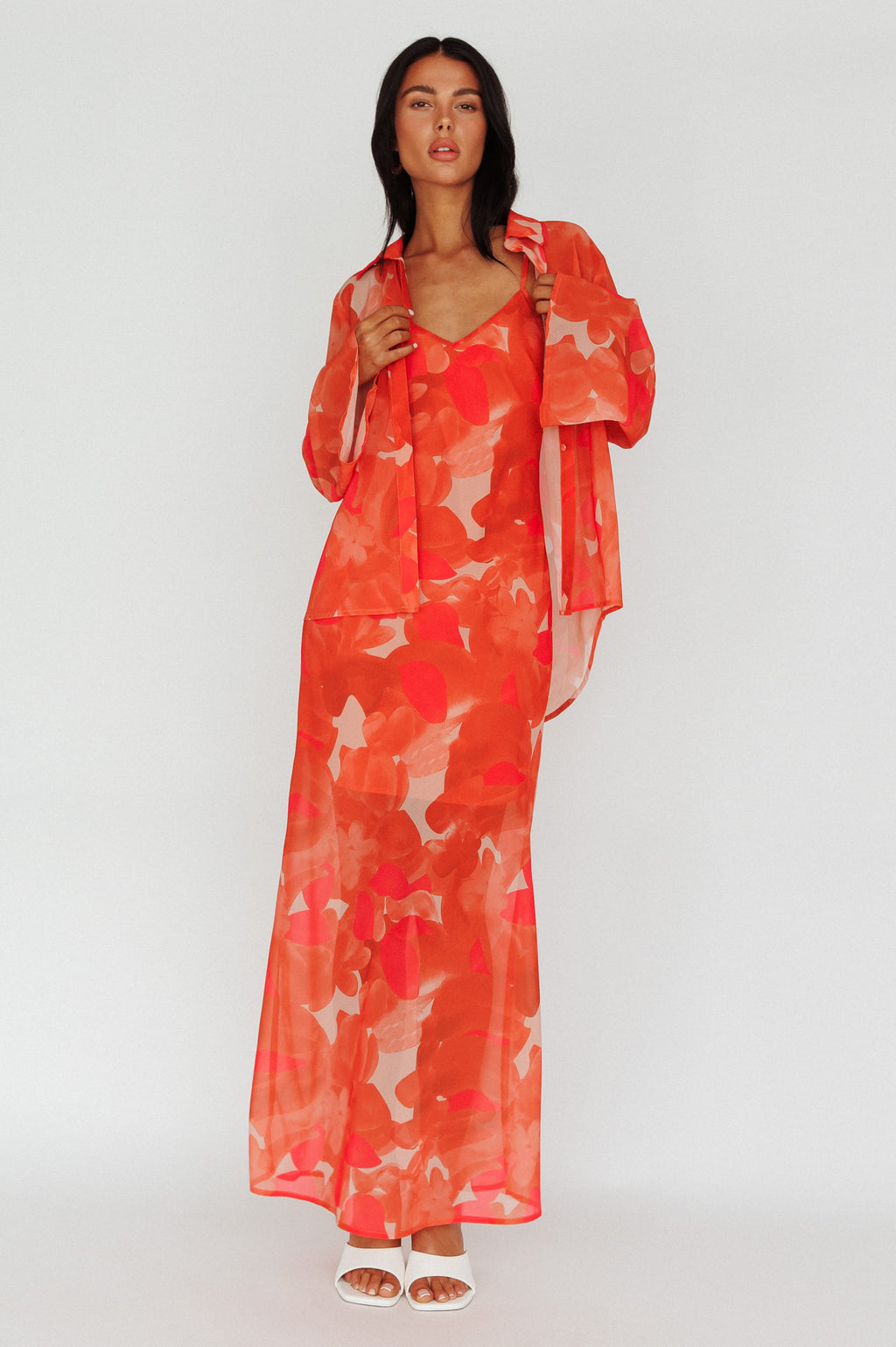 Stasi Cami Strap Midi Dress Floral Orange by Selfie Leslie
