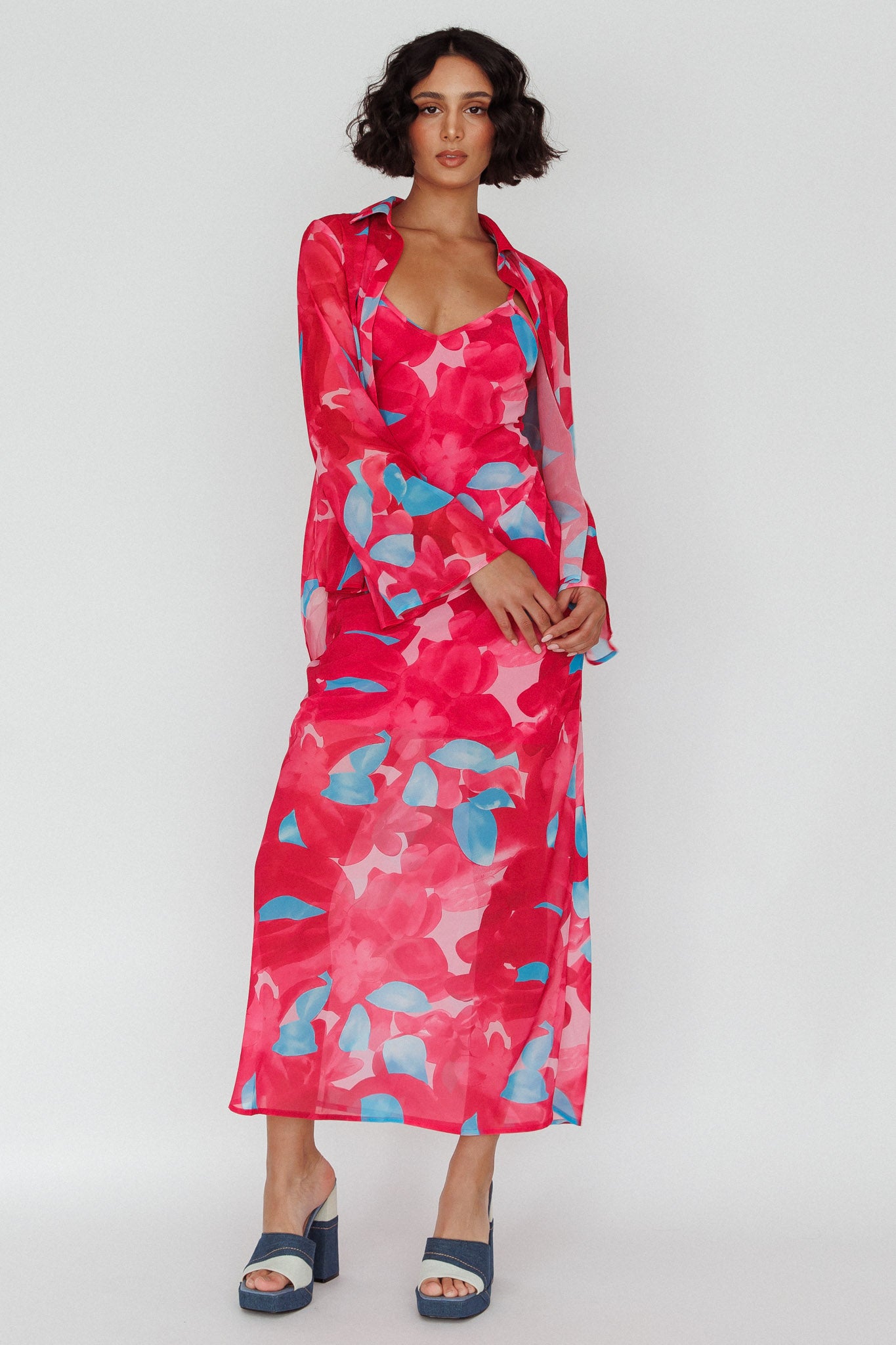 Stasi Cami Strap Midi Dress Floral Pink by Selfie Leslie
