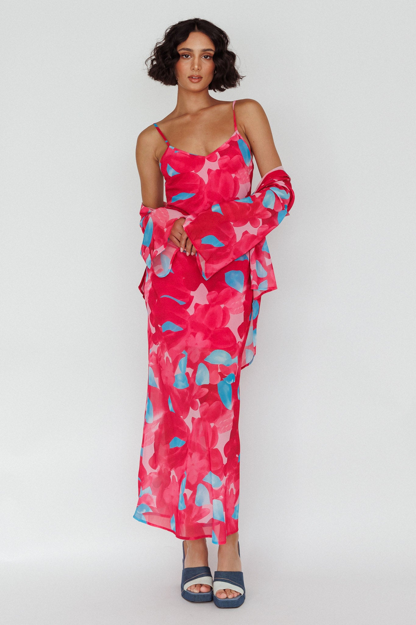 Stasi Cami Strap Midi Dress Floral Pink by Selfie Leslie