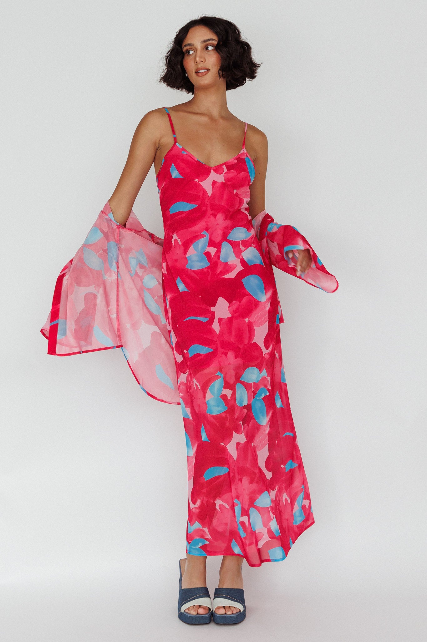 Stasi Cami Strap Midi Dress Floral Pink by Selfie Leslie