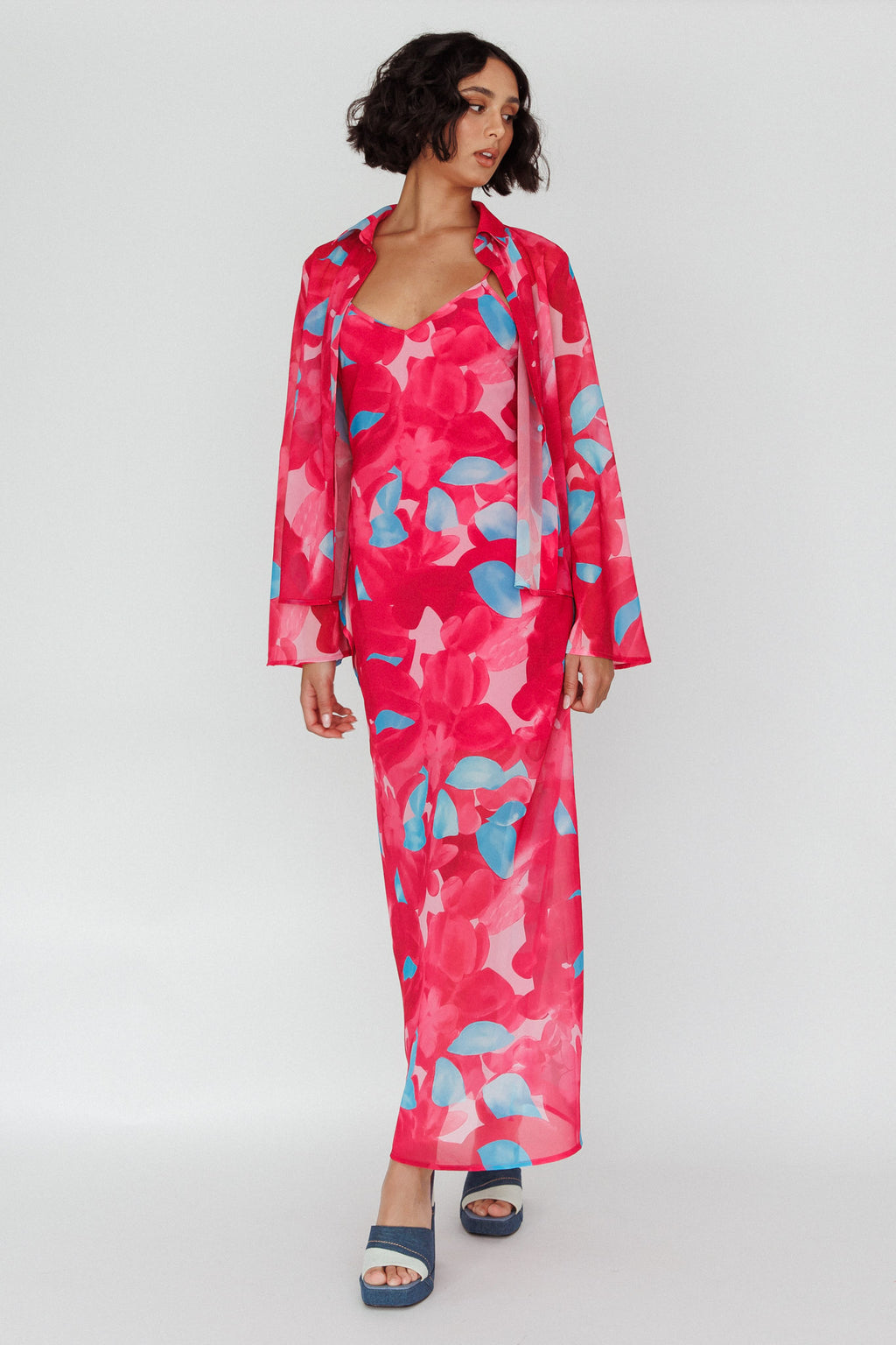 Stasi Flared Cuff Long Sleeve Shirt Floral Pink by Selfie Leslie
