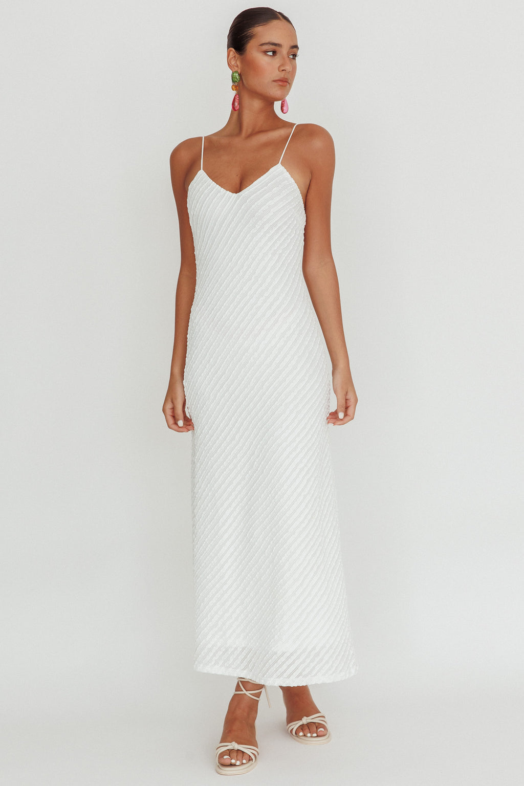 Stasi Textured Maxi Dress White by Selfie Leslie