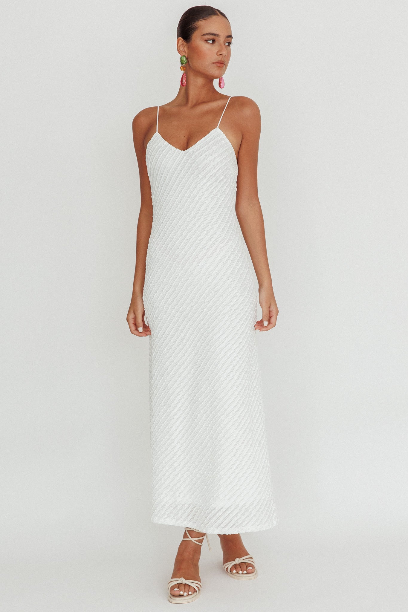 Stasi Textured Maxi Dress White by Selfie Leslie