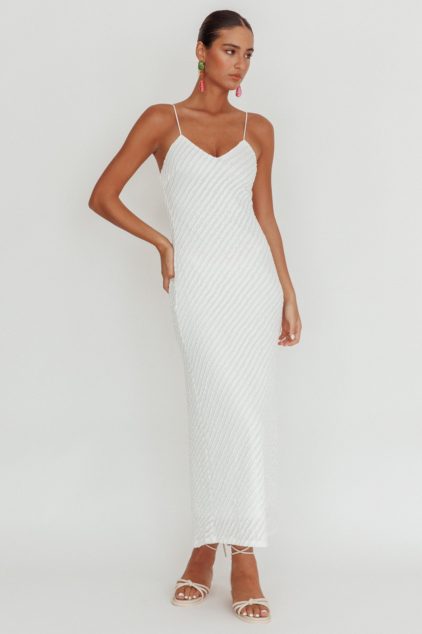 Stasi Textured Maxi Dress White by Selfie Leslie