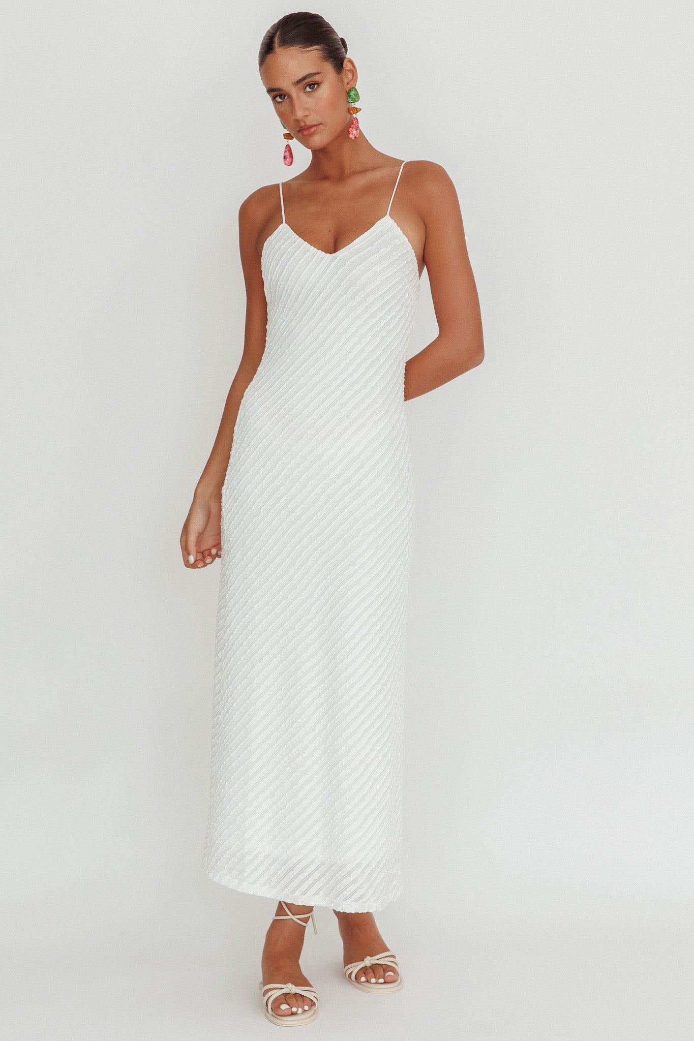 Stasi Textured Maxi Dress White by Selfie Leslie