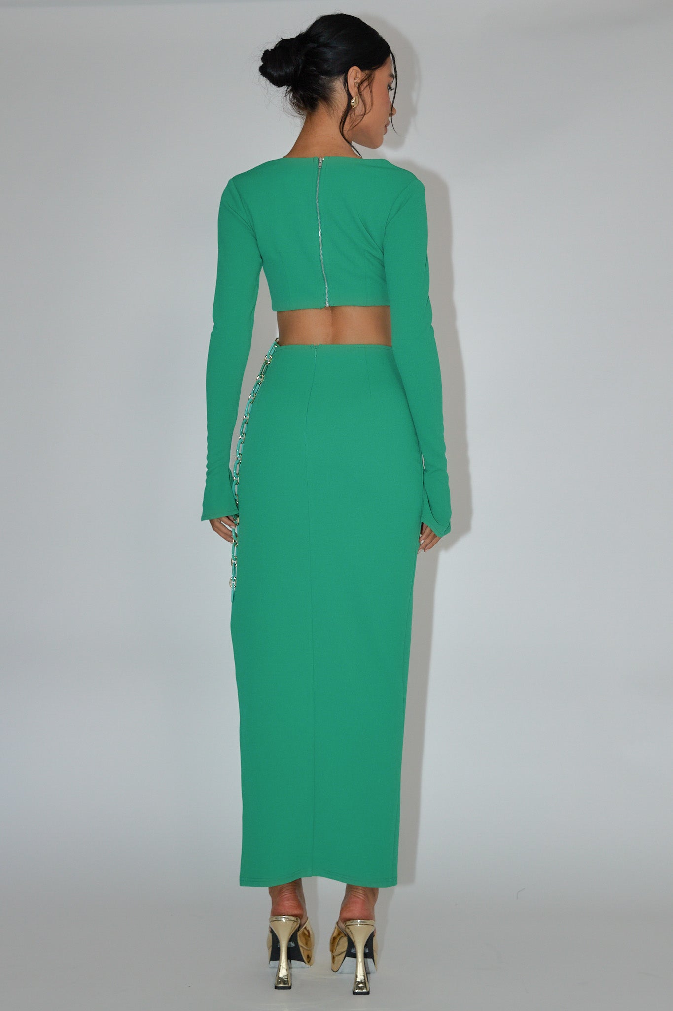 Sigournie Long Sleeve Chain Midi Dress Green by Selfie Leslie
