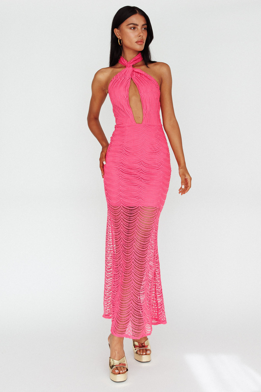 Costa Halterneck Midi Dress Pink by Selfie Leslie