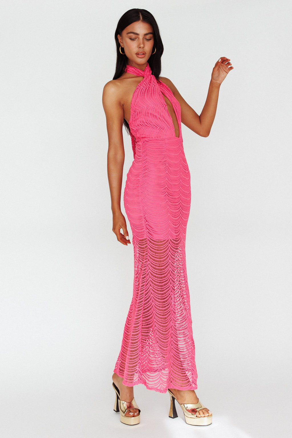 Costa Halterneck Midi Dress Pink by Selfie Leslie